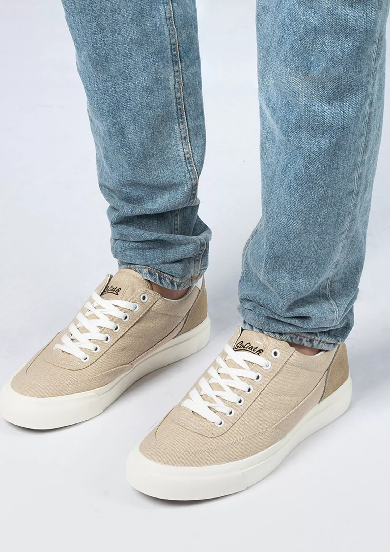 Outlet Sacha Goliath Beige Textiel Sneakers Met Suede