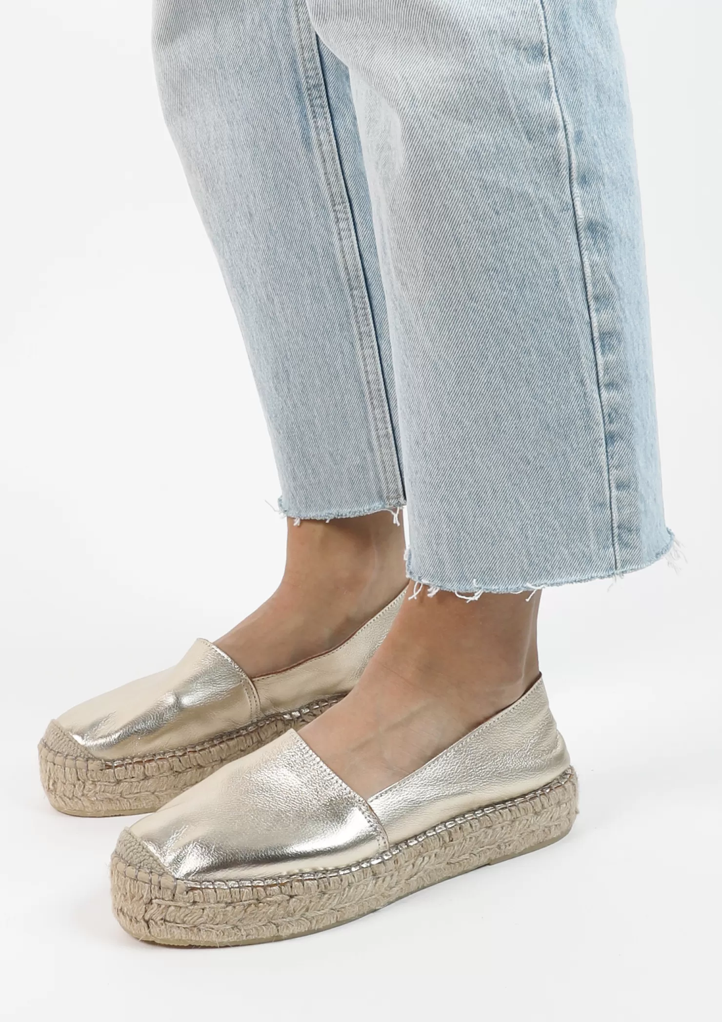 Fashion Sacha Gouden Metallic Leren Espadrilles