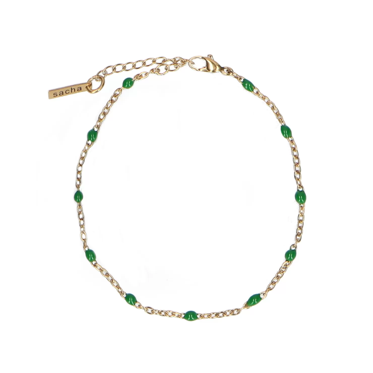 New Sacha Goudkleurige Armband Met Groene Kraaltjes