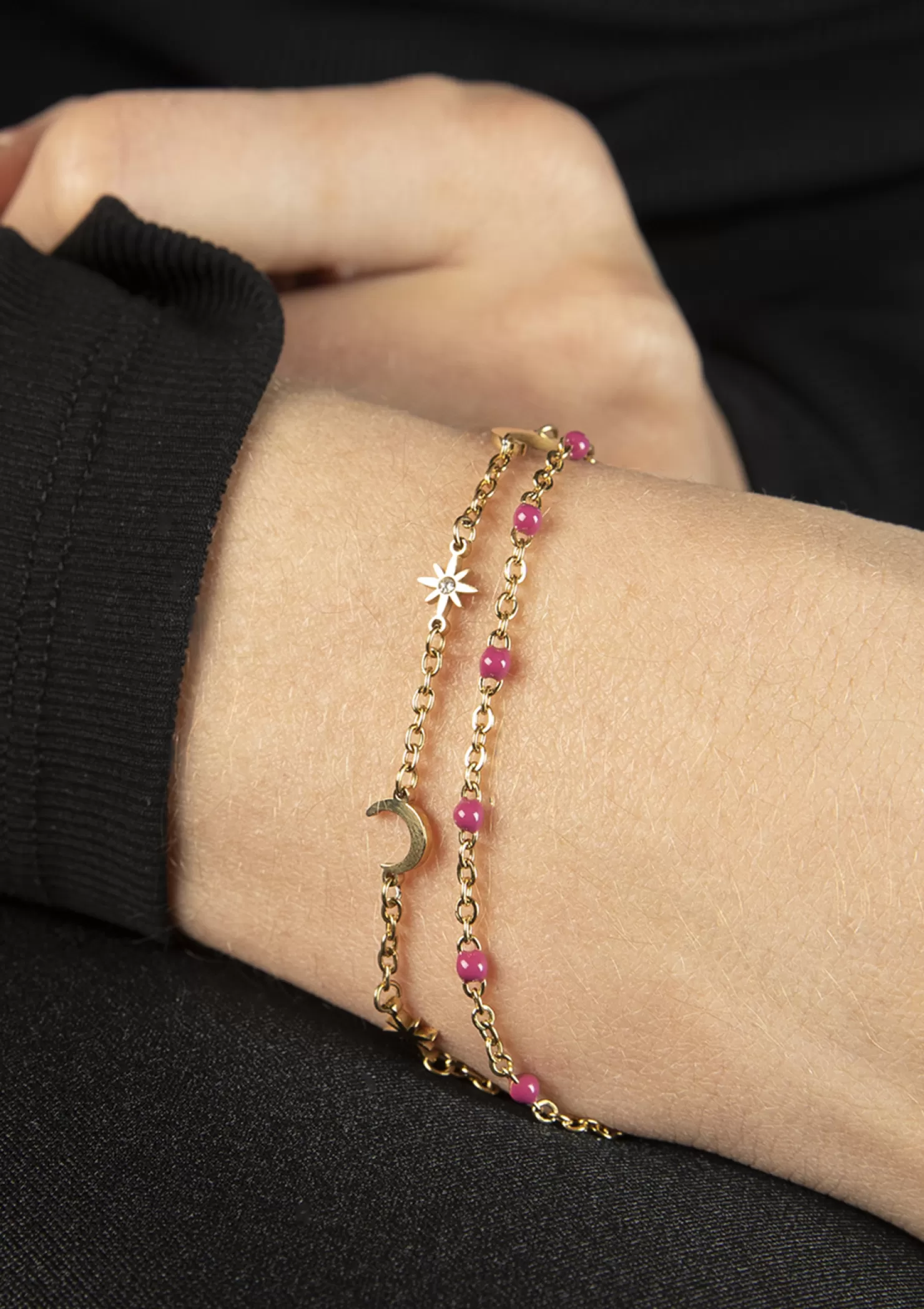 Best Sale Sacha Goudkleurige Armband Met Roze Kraaltjes