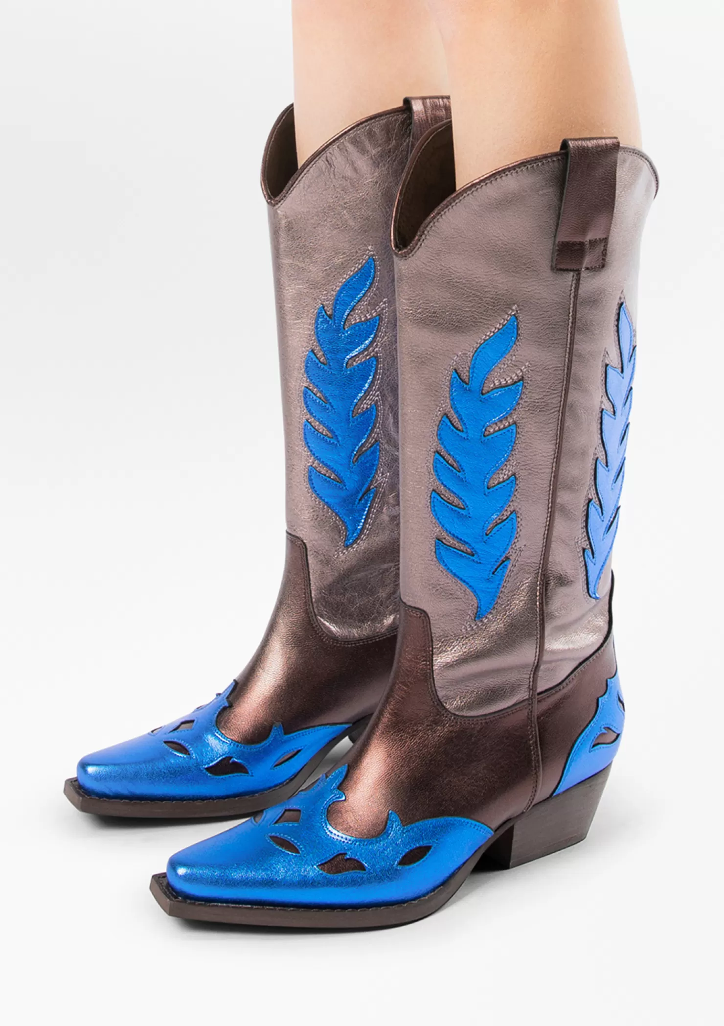 Flash Sale Sacha Grijs Metallic Cowboylaarzen Met Blauwe Details