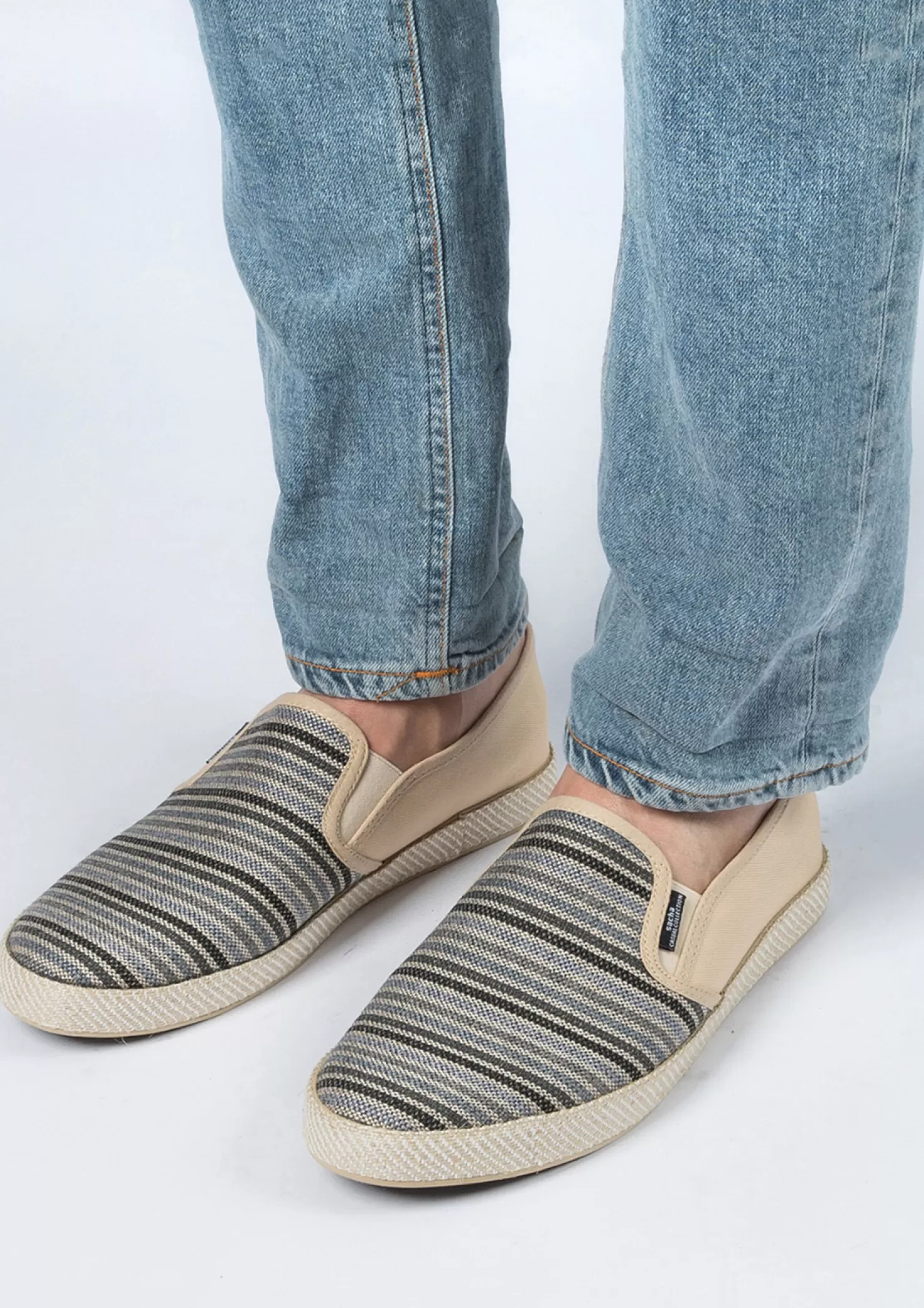 Store Sacha Grijze Canvas Loafers Met Strepen