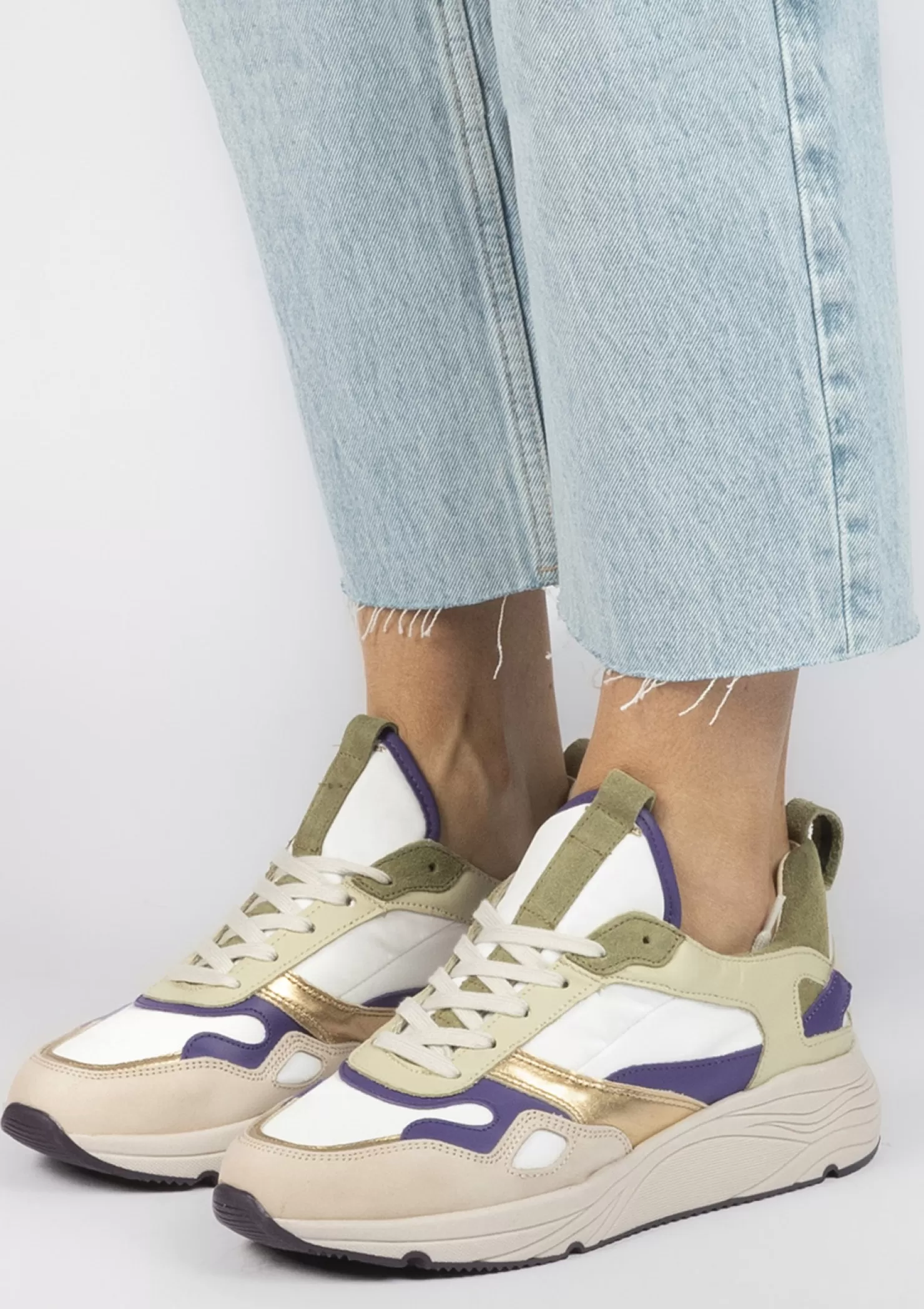 Store Sacha Groene Dad Sneakers Met Paarse En Goudkleurige Details