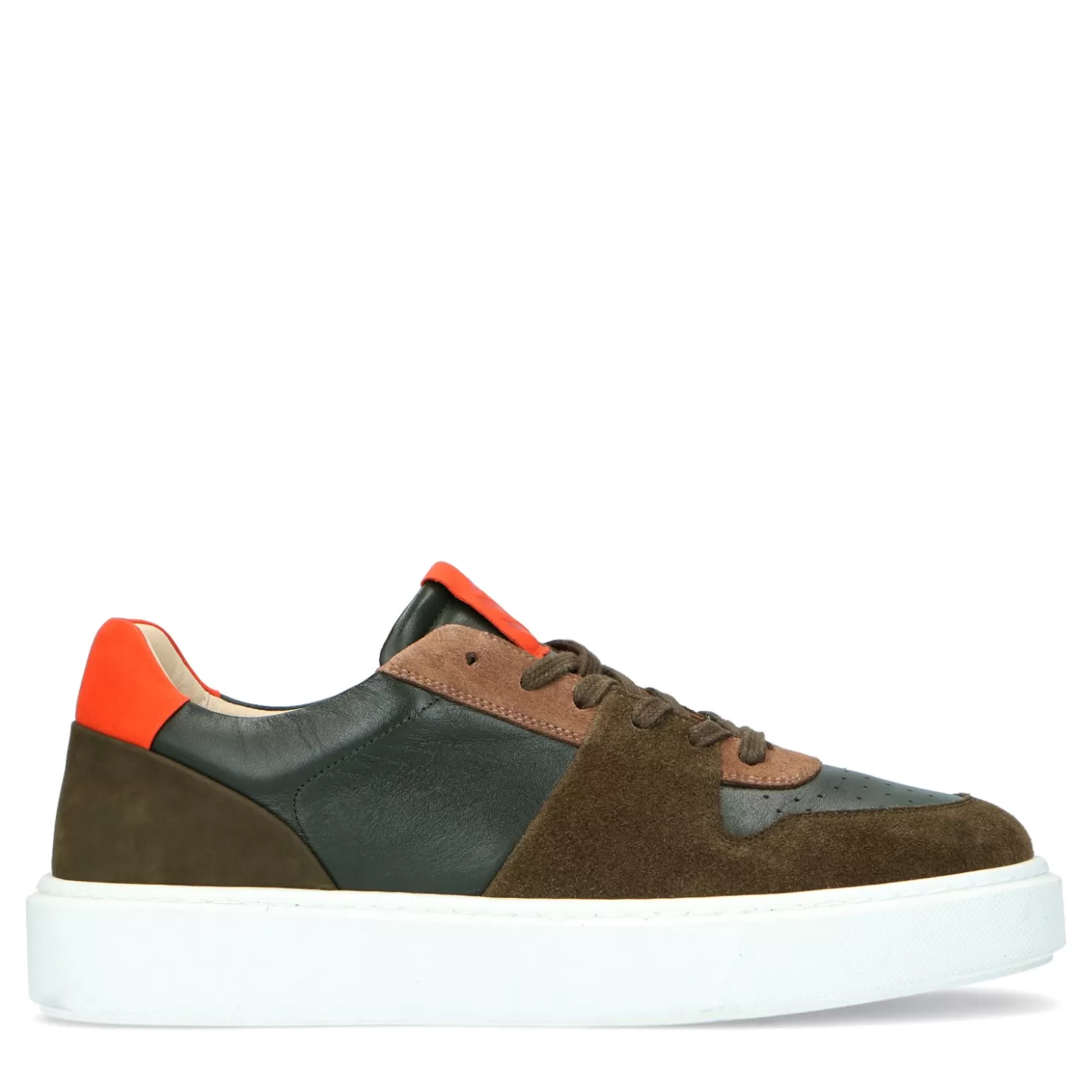 Discount Sacha Groene Leren Sneakers Met Oranje Details