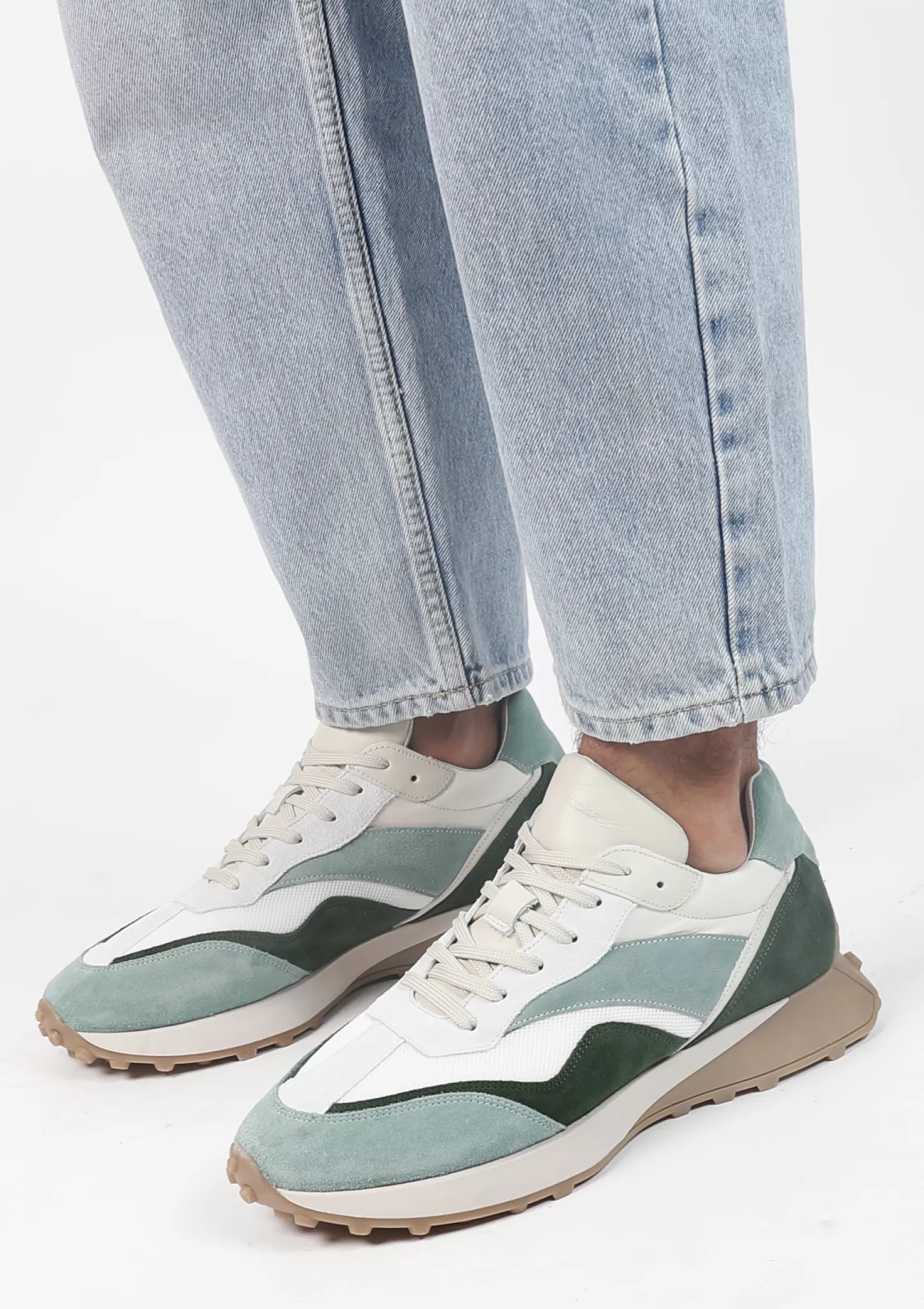 Cheap Sacha Groene Leren Sneakers Met Suede Details