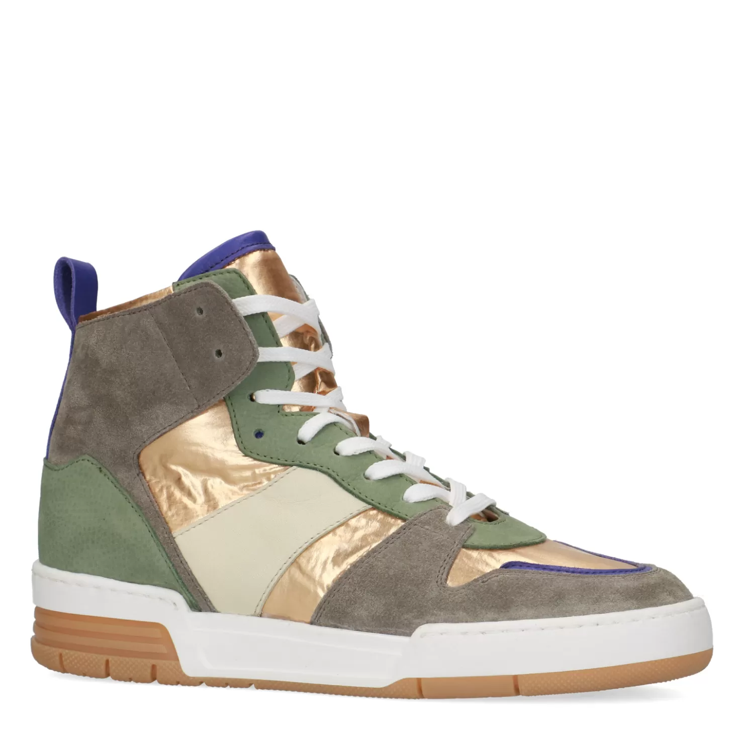 Online Sacha Halfhoge Groene Sneakers Met Metallic En Paarse Details