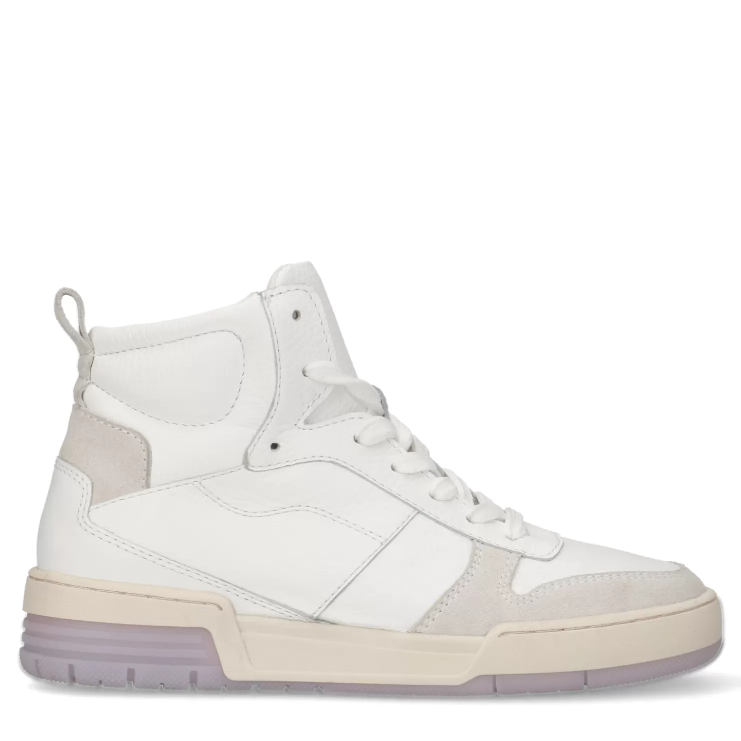 Best Sale Sacha Halfhoge Witte Leren Sneakers Met Lila Zool