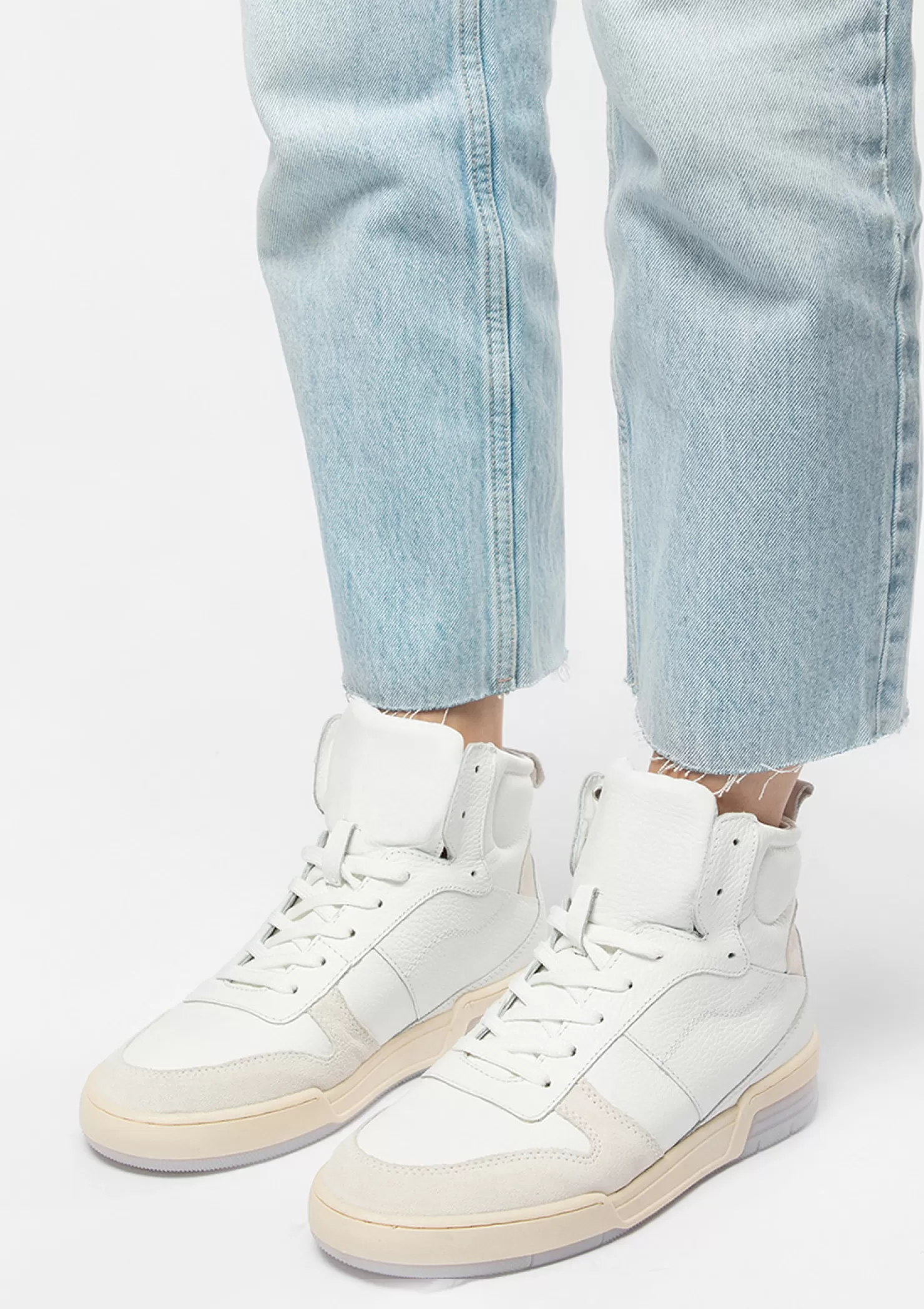 Best Sale Sacha Halfhoge Witte Leren Sneakers Met Lila Zool