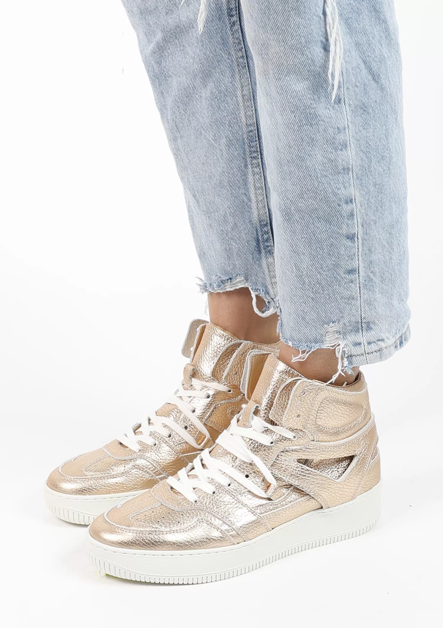 Hot Sacha Hoge Gouden Leren Sneakers