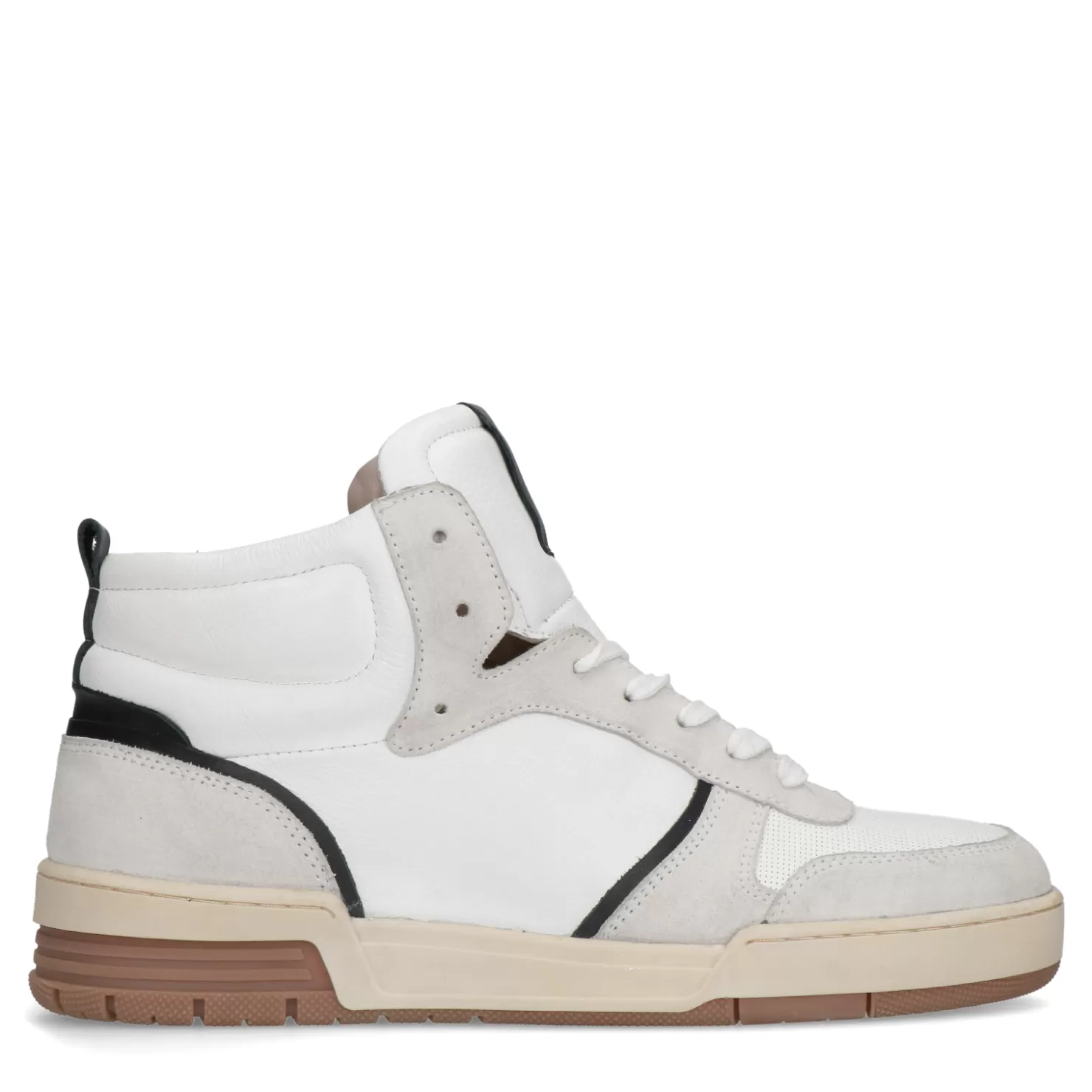 Online Sacha Hoge Witte Leren Sneakers Met Bruine Zool