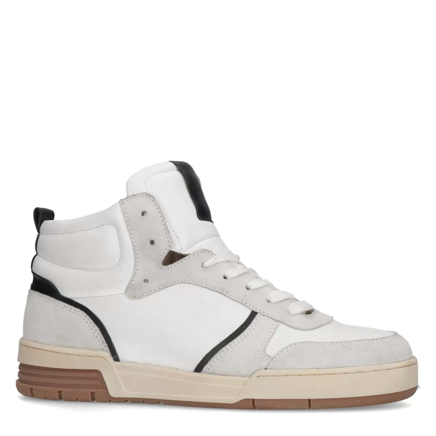 Online Sacha Hoge Witte Leren Sneakers Met Bruine Zool