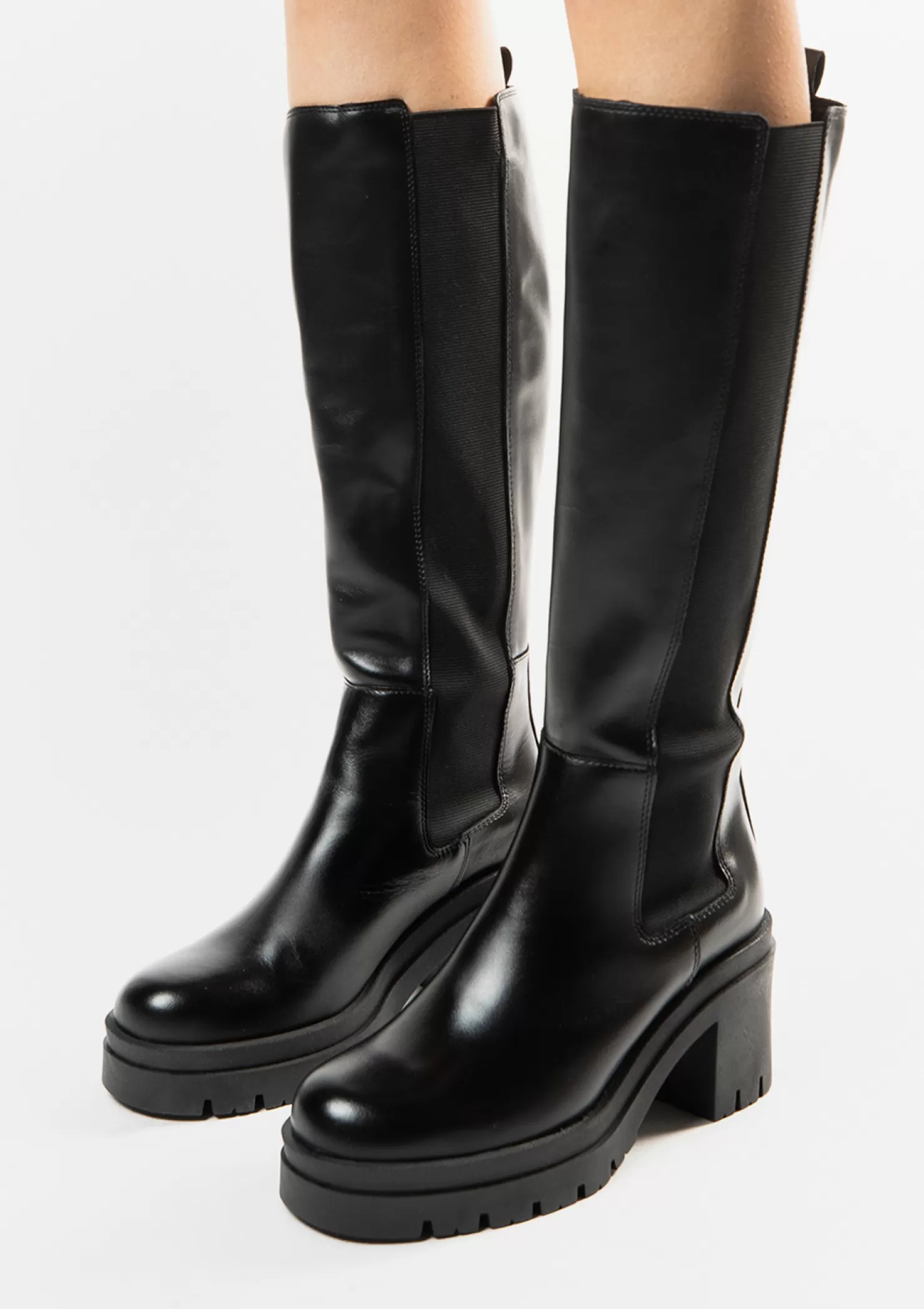 New Sacha Hoge Zwarte Chelsea Boots Met Blokhak