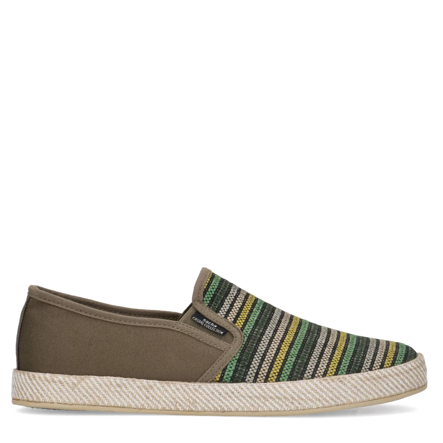 Clearance Sacha Khaki Canvas Loafers Met Strepen