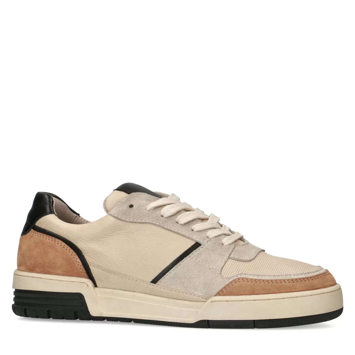 Clearance Sacha Lage Beige Leren Sneakers Met Zwarte Zool