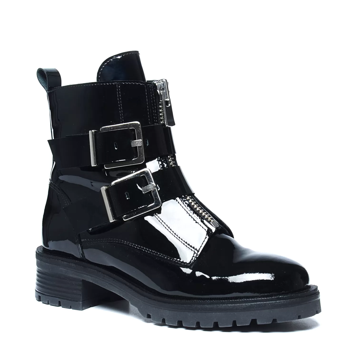 Clearance Sacha Lak Leren Biker Boots Met Gespen En Rits