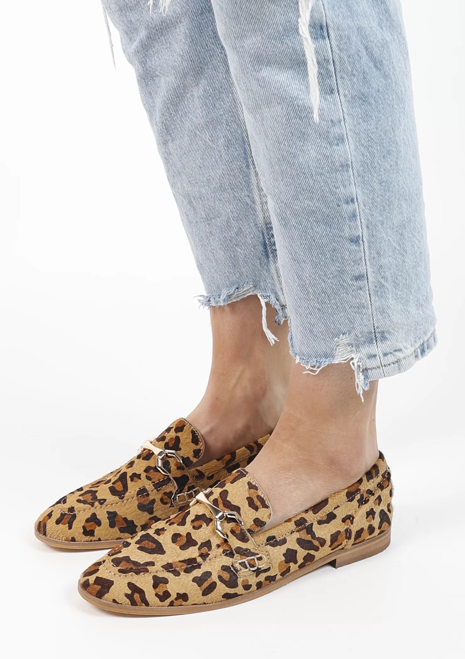 Cheap Sacha Leren Luipaardprint Loafers Met Goudkleurige Gesp