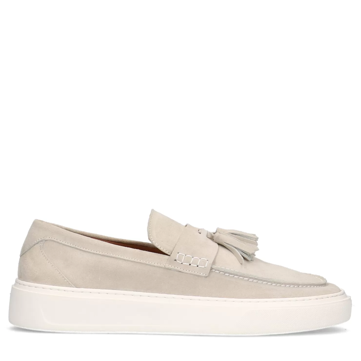 Online Sacha Lichtgrijze Suede Loafers Met Kwastjes