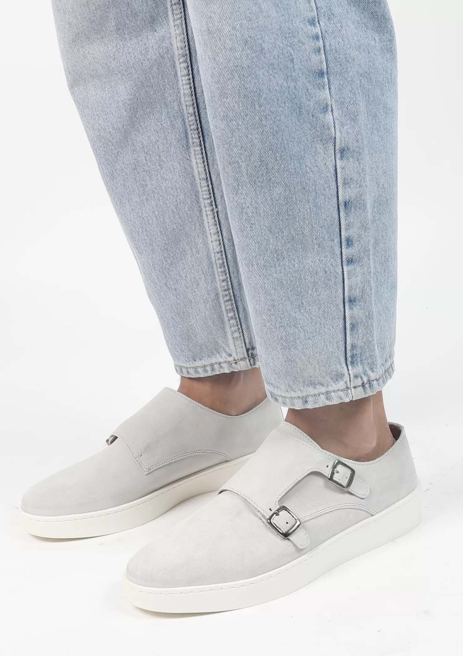 Fashion Sacha Lichtgrijze Suede Monk Sneakers