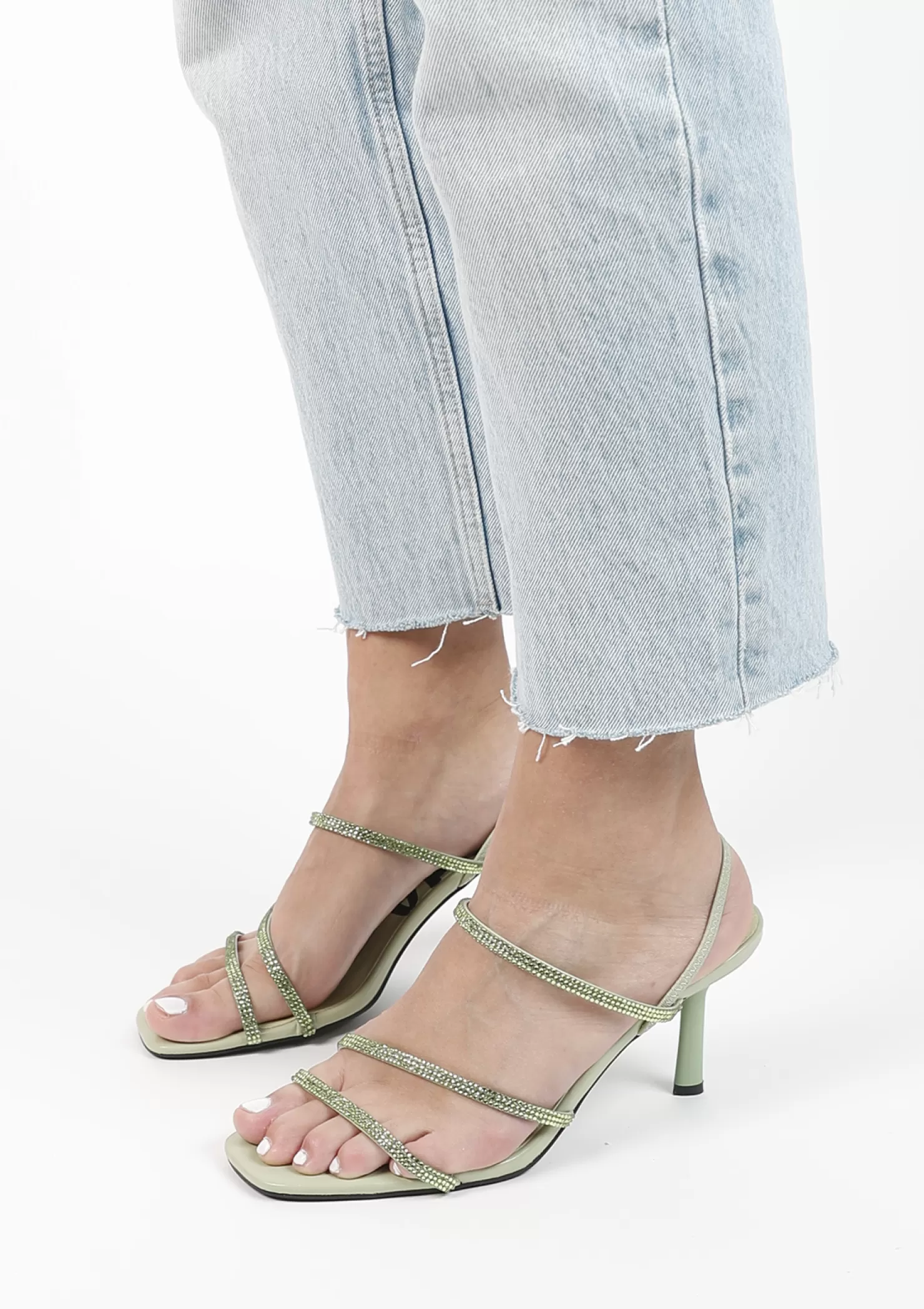 Shop Sacha Lichtgroene Strass Sandalen Met Hak