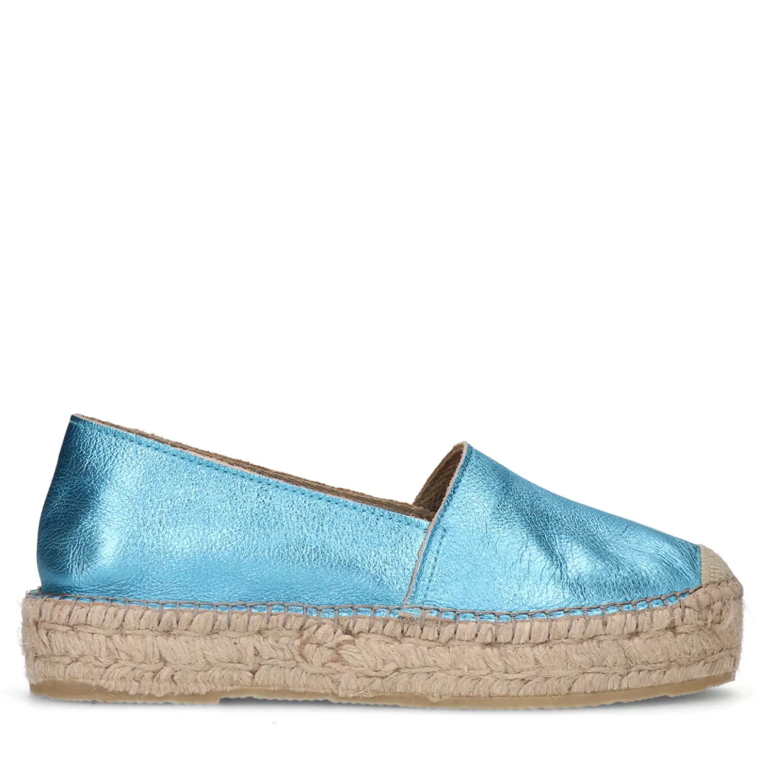 New Sacha Metallic Blauwe Leren Espadrilles