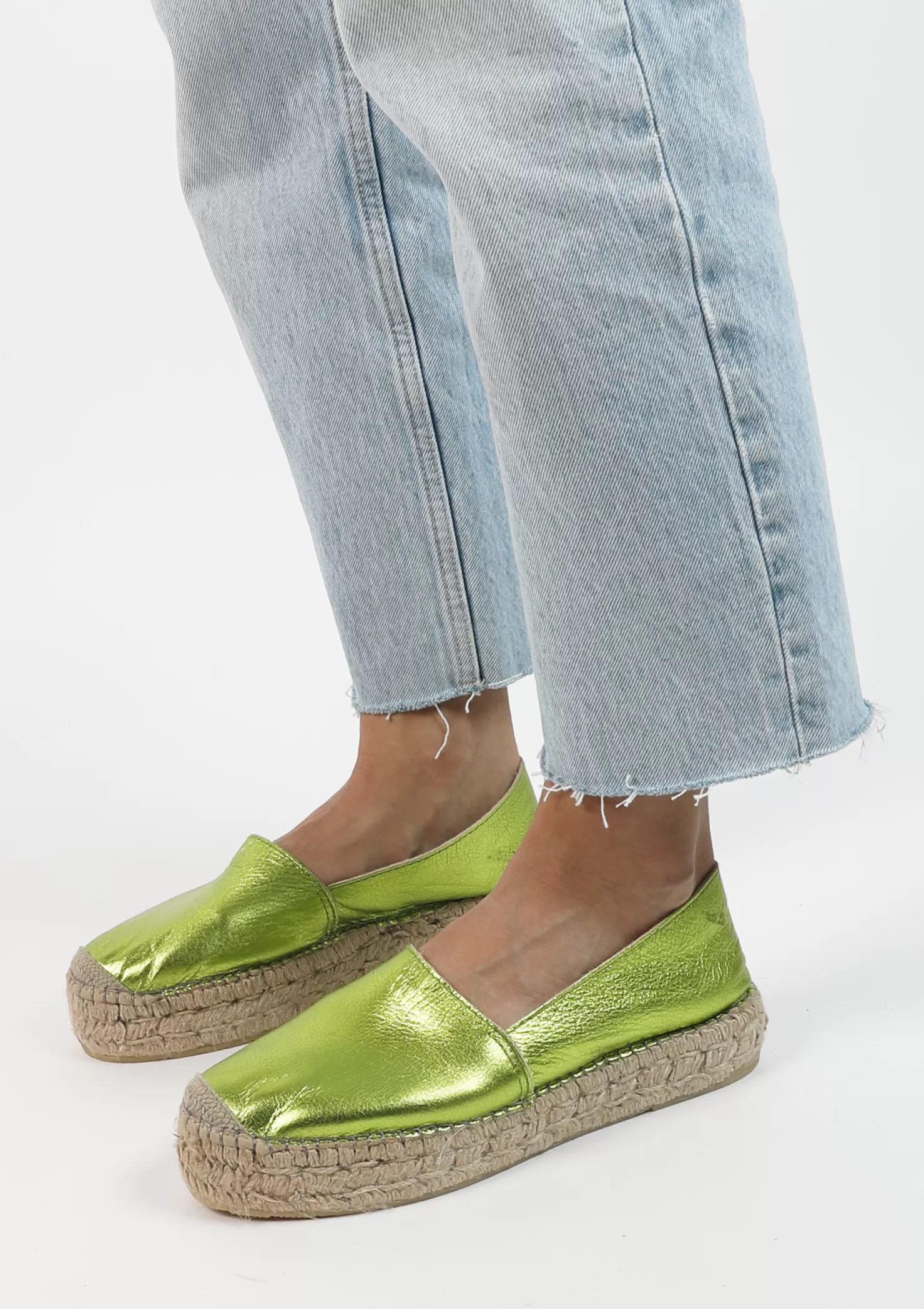 Cheap Sacha Metallic Groene Leren Espadrilles