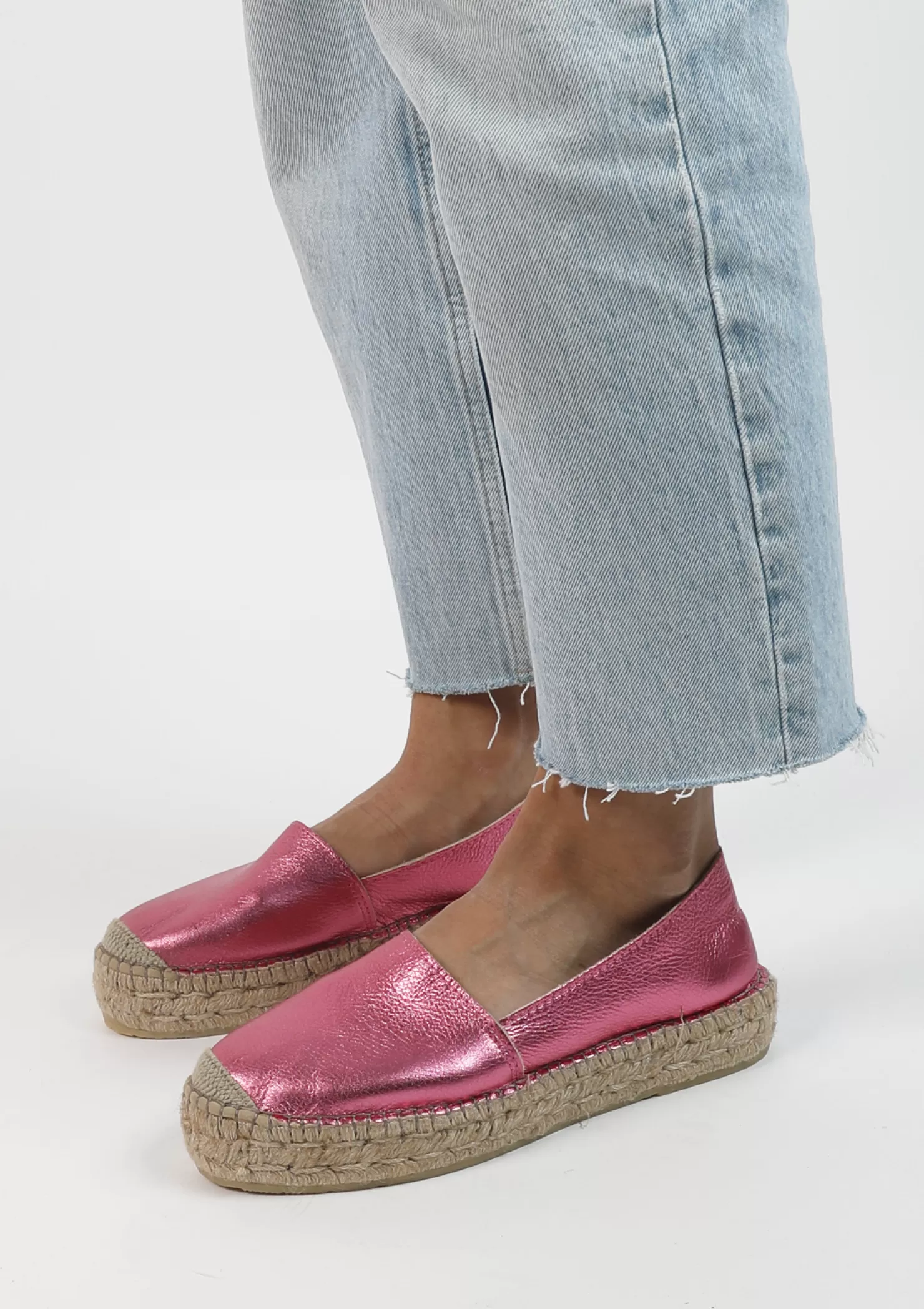 Online Sacha Metallic Roze Leren Espadrilles