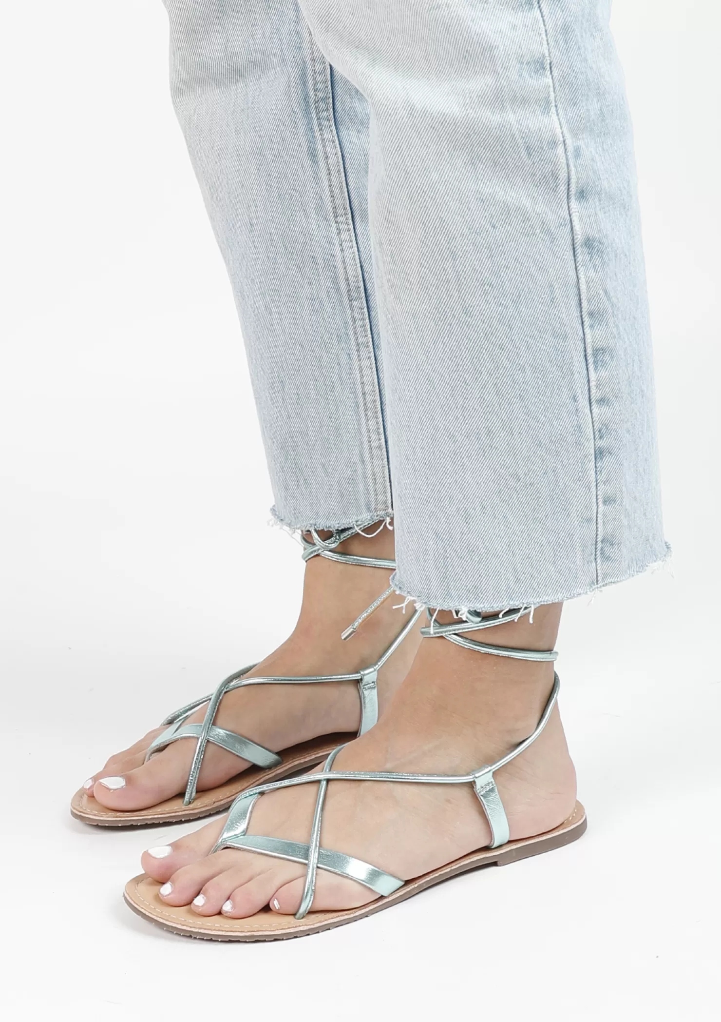 Flash Sale Sacha Mintgroene Metallic Leren Sandalen