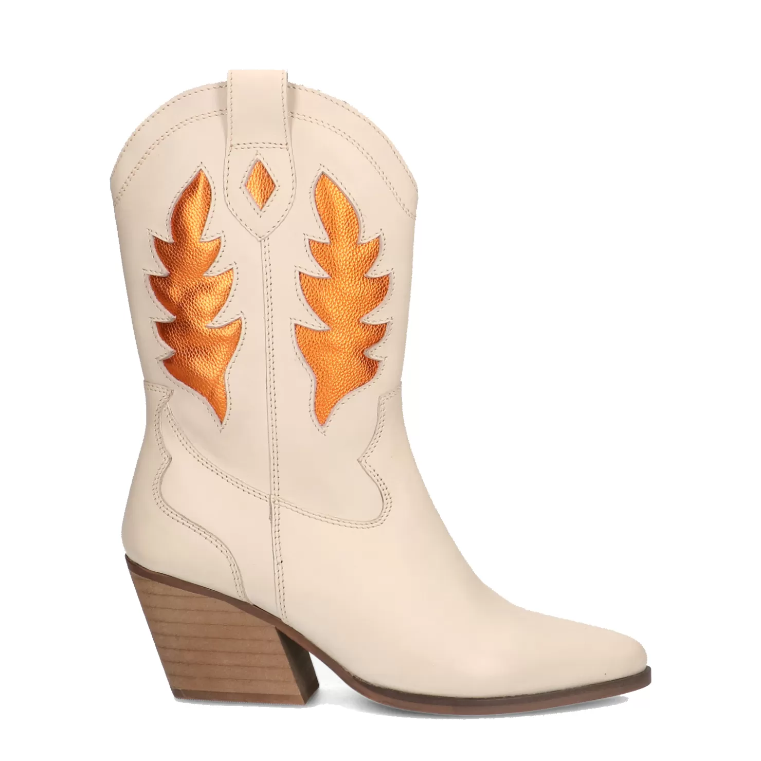 Online Sacha Off White Cowboy Enkellaarsjes Met Metallic Oranje Details