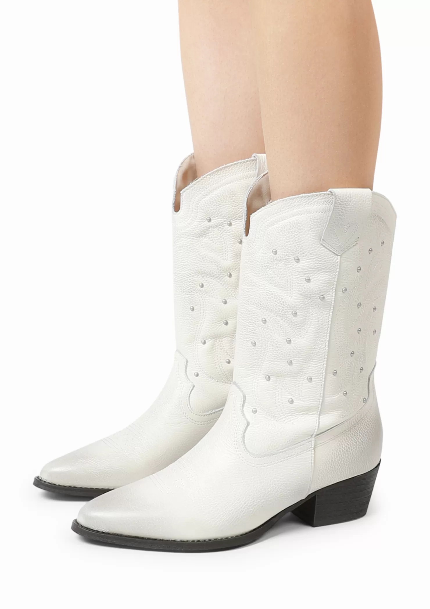 Fashion Sacha Off White Cowboy Enkellaarsjes Met Studs