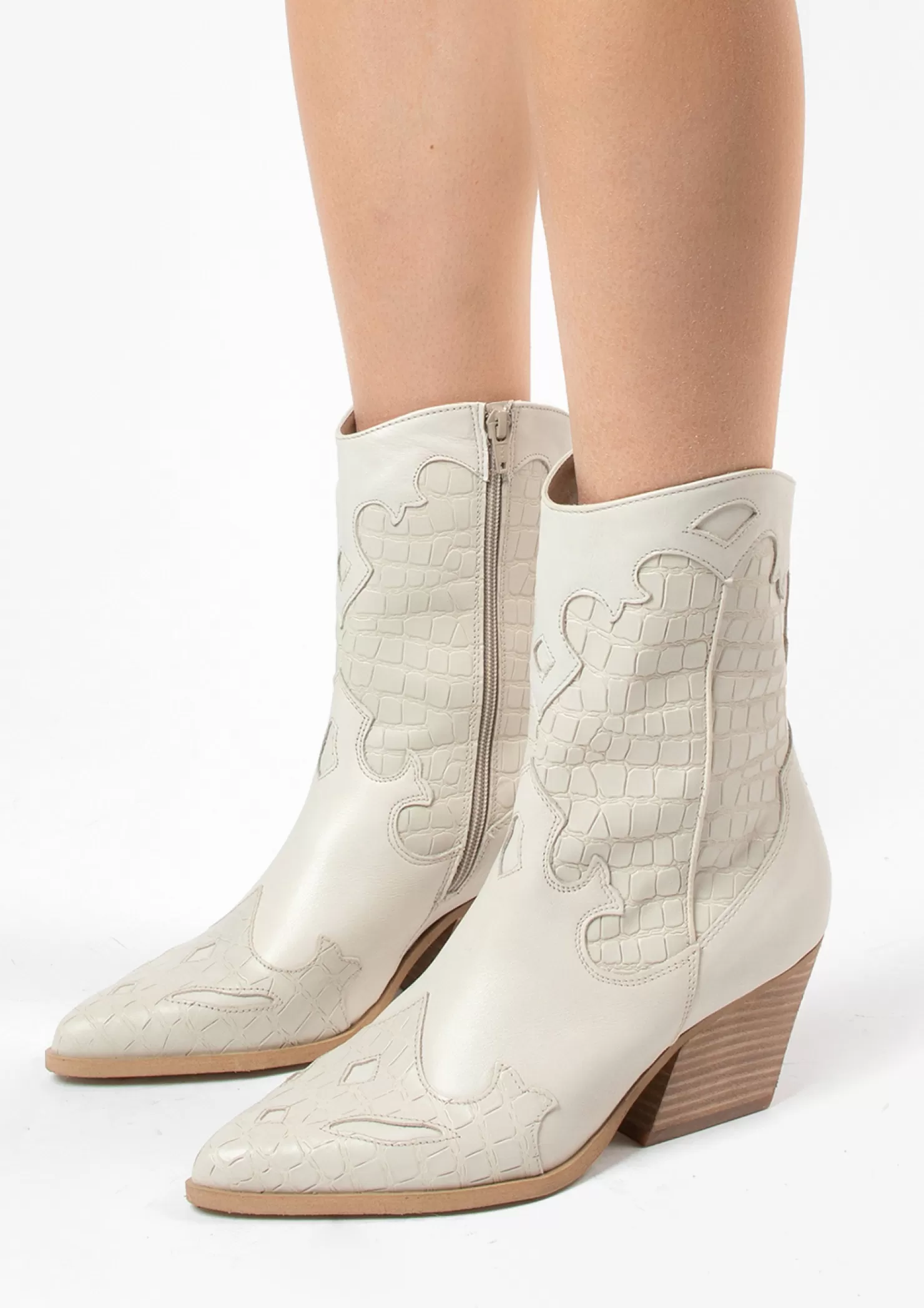 Best Sacha Off White Leren Cowboylaarzen Met Croco Detail