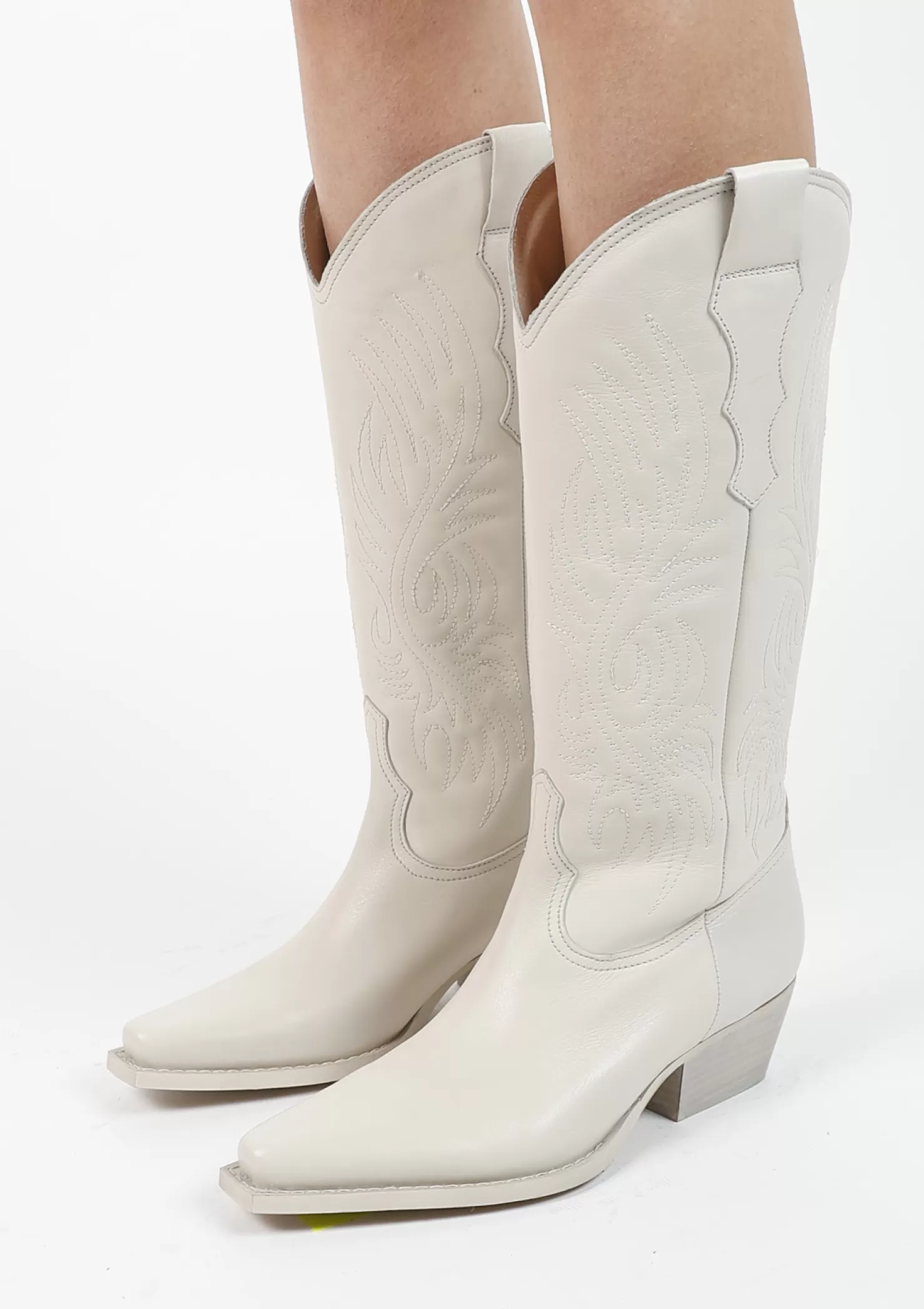 Online Sacha Off White Leren Cowboylaarzen Met Stiksels