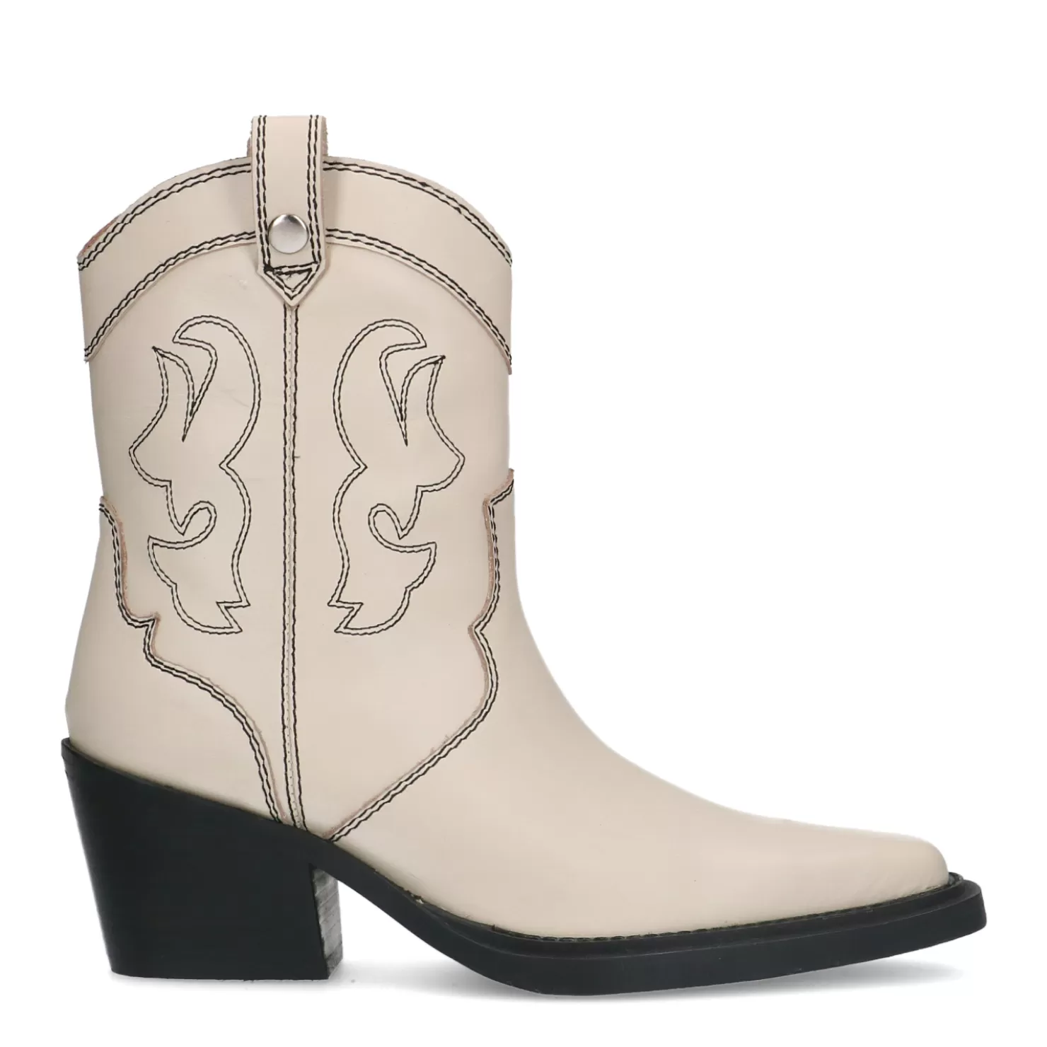 Flash Sale Sacha Off White Leren Cowboylaarzen Met Zwarte Sierstiksels