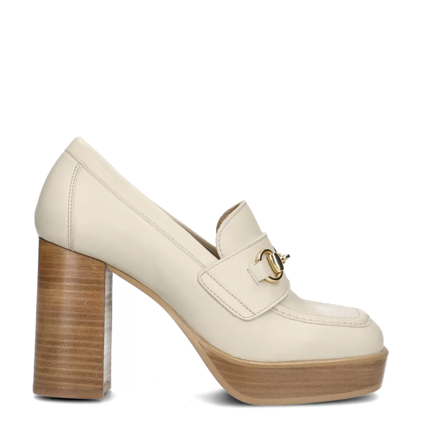 Hot Sacha Off White Leren Loafers Met Hak