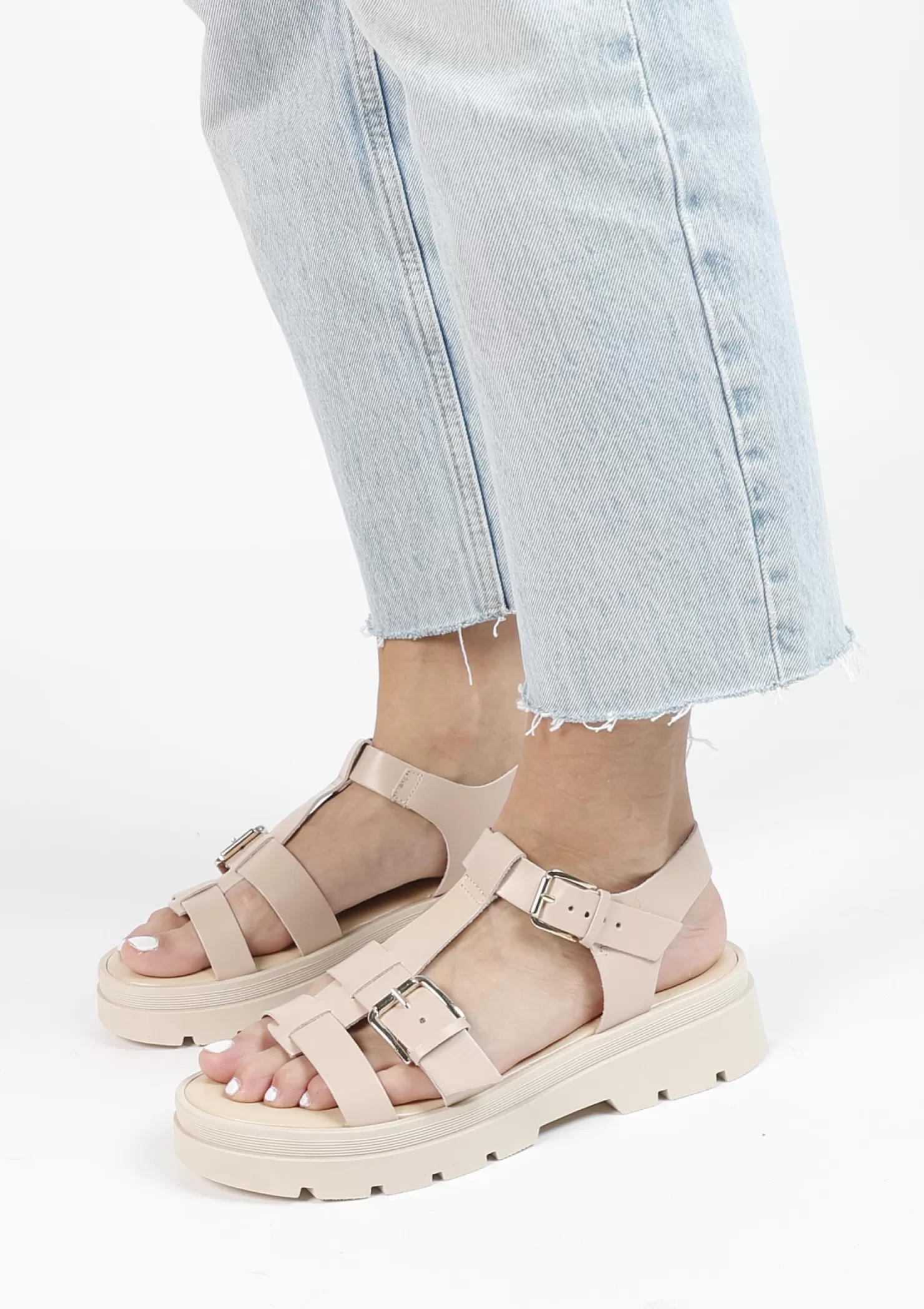 Fashion Sacha Off White Leren Plateau Sandalen