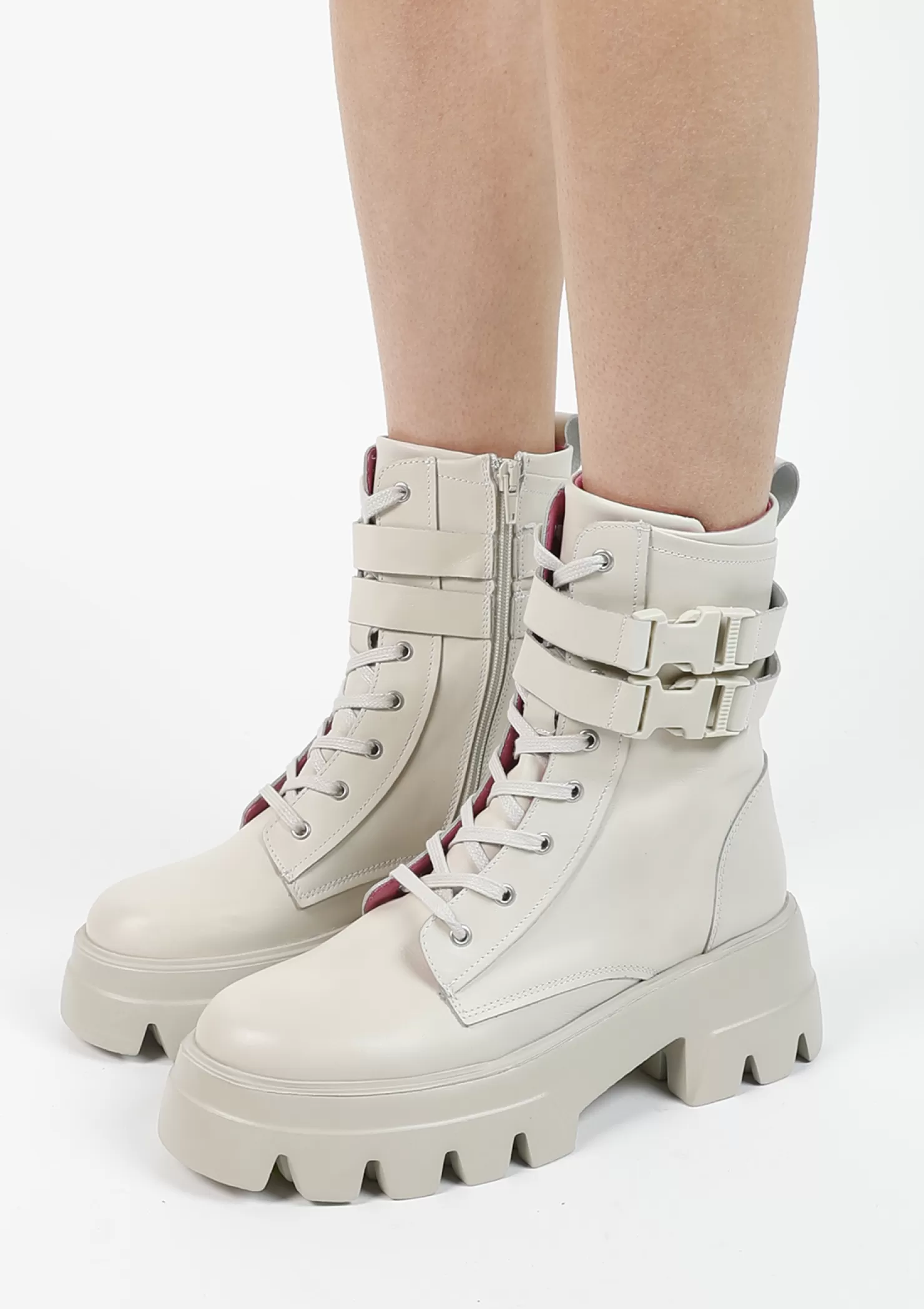 Fashion Sacha Off White Leren Veterboots