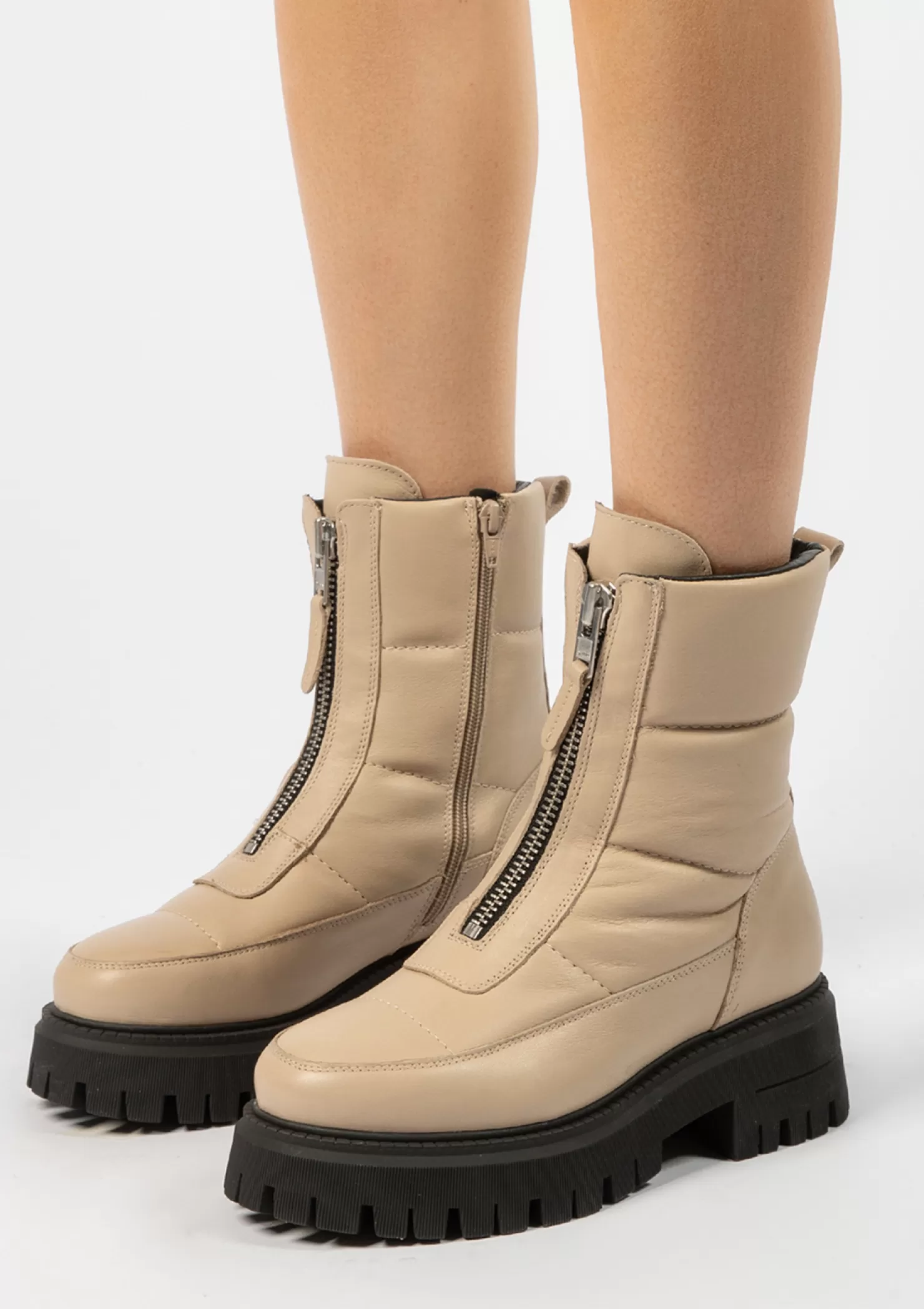 Fashion Sacha Off White Puffer Biker Boots