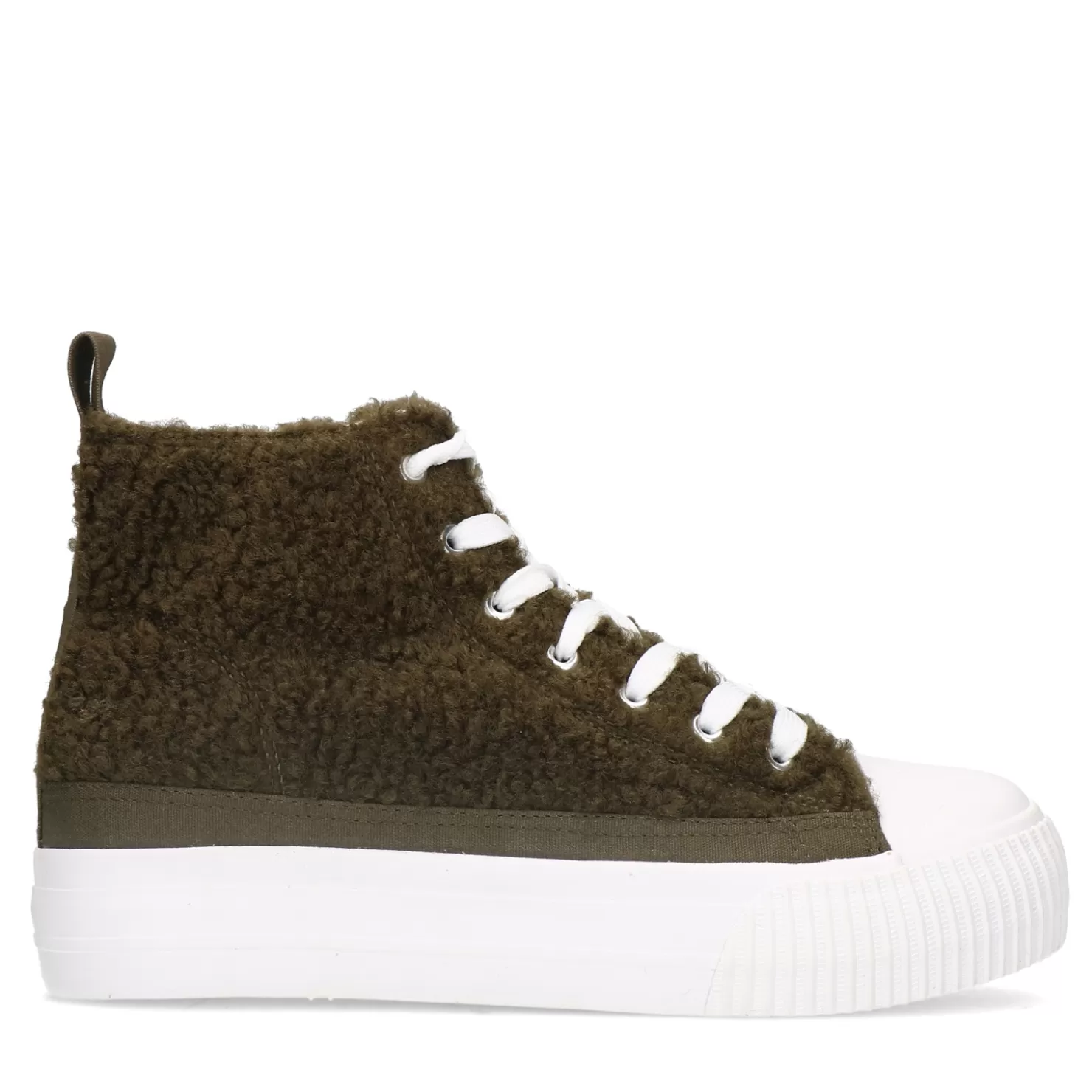 Fashion Sacha Olijfgroene Hoge Teddy Sneakers