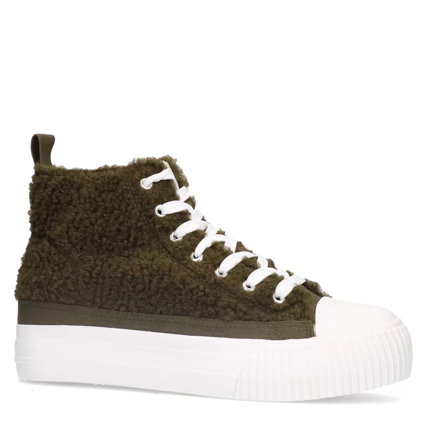 Fashion Sacha Olijfgroene Hoge Teddy Sneakers