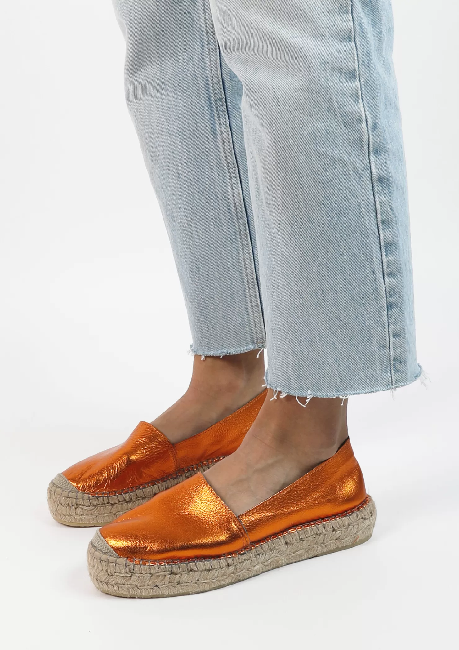 Best Sacha Oranje Metallic Leren Espadrilles