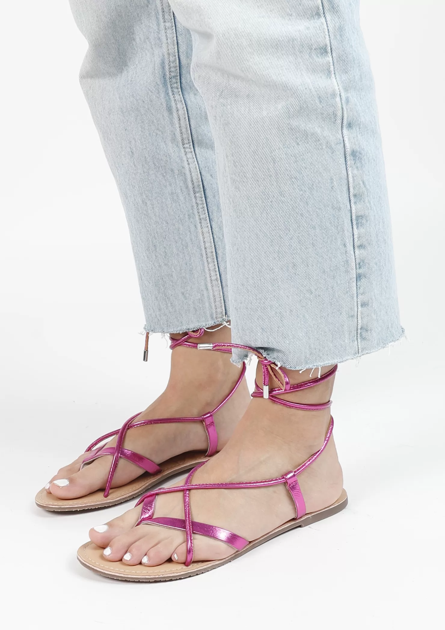 Best Sale Sacha Roze Metallic Leren Sandalen