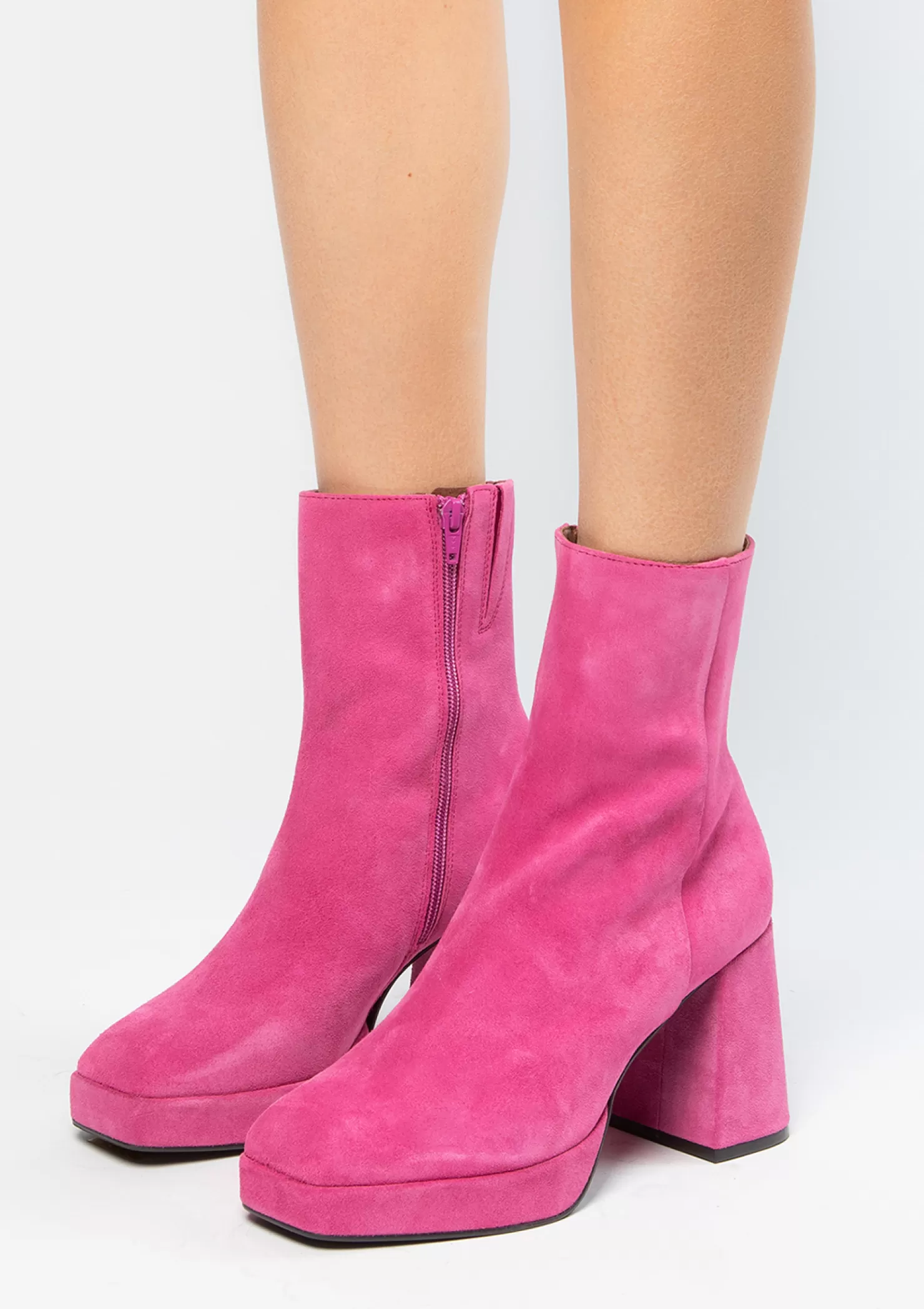 Cheap Sacha Roze Suede Enkellaarsjes Met Blokhak