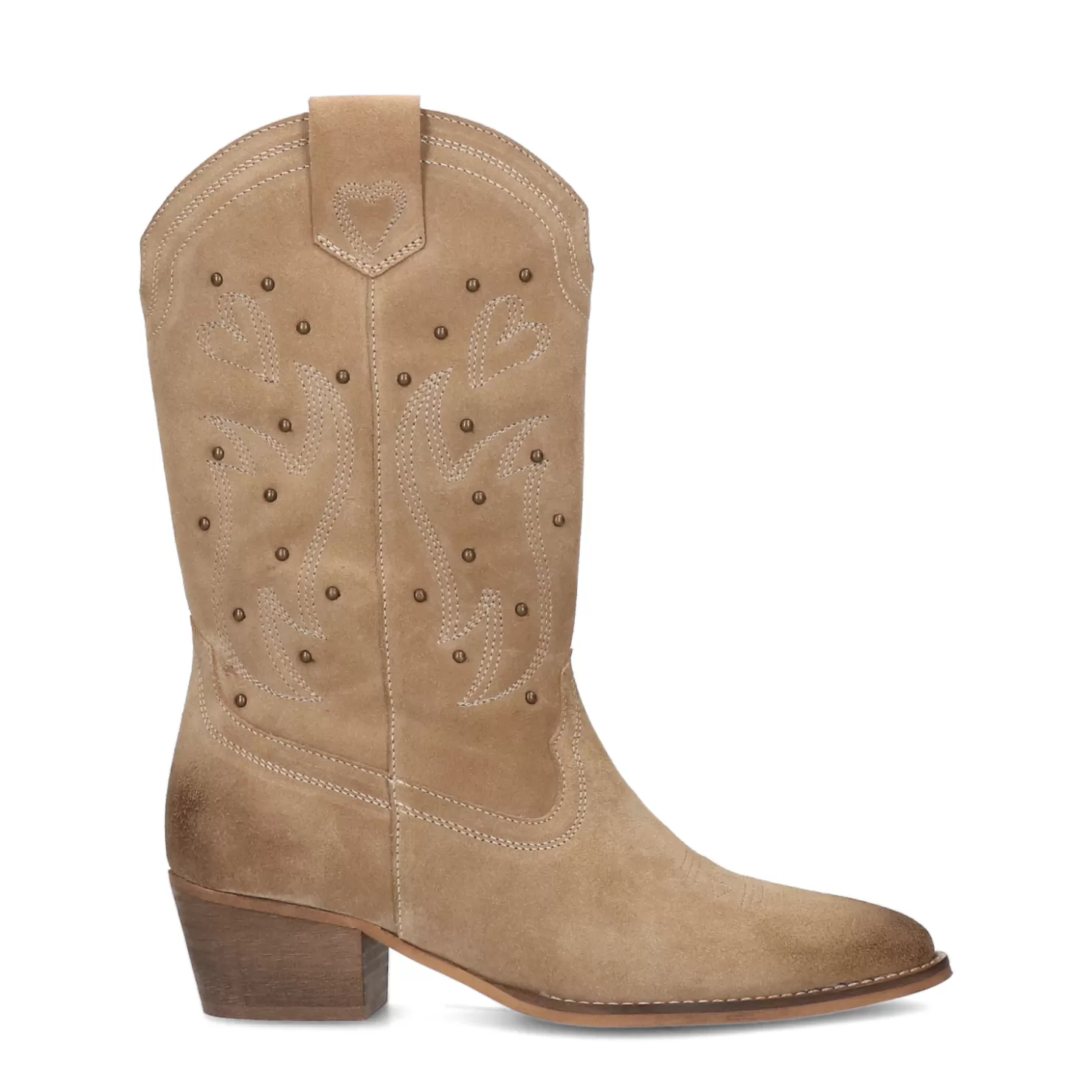 Shop Sacha Taupe Cowboy Enkellaarsjes Met Studs