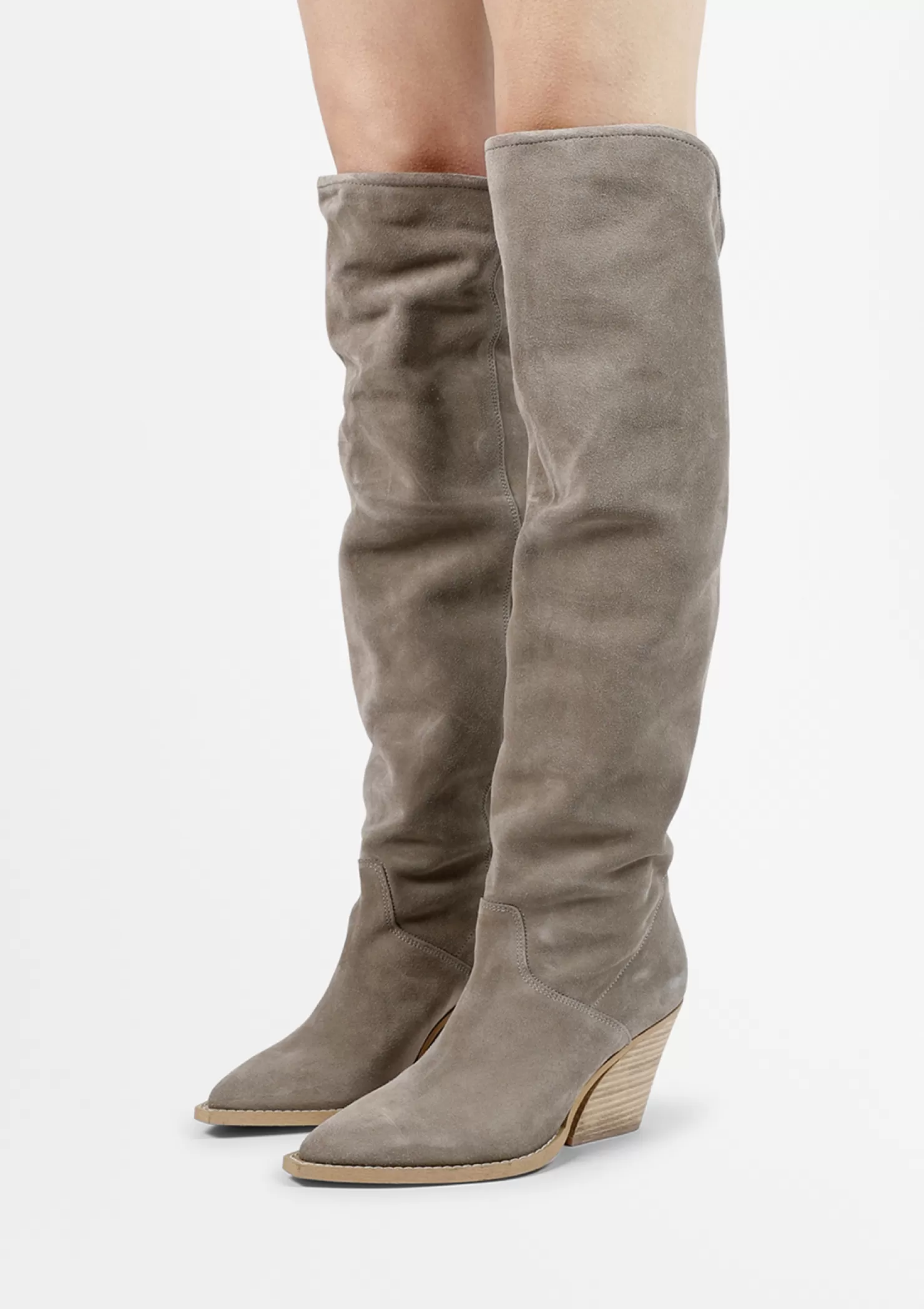 Flash Sale Sacha Taupe Hoge Suede Cowboylaarzen