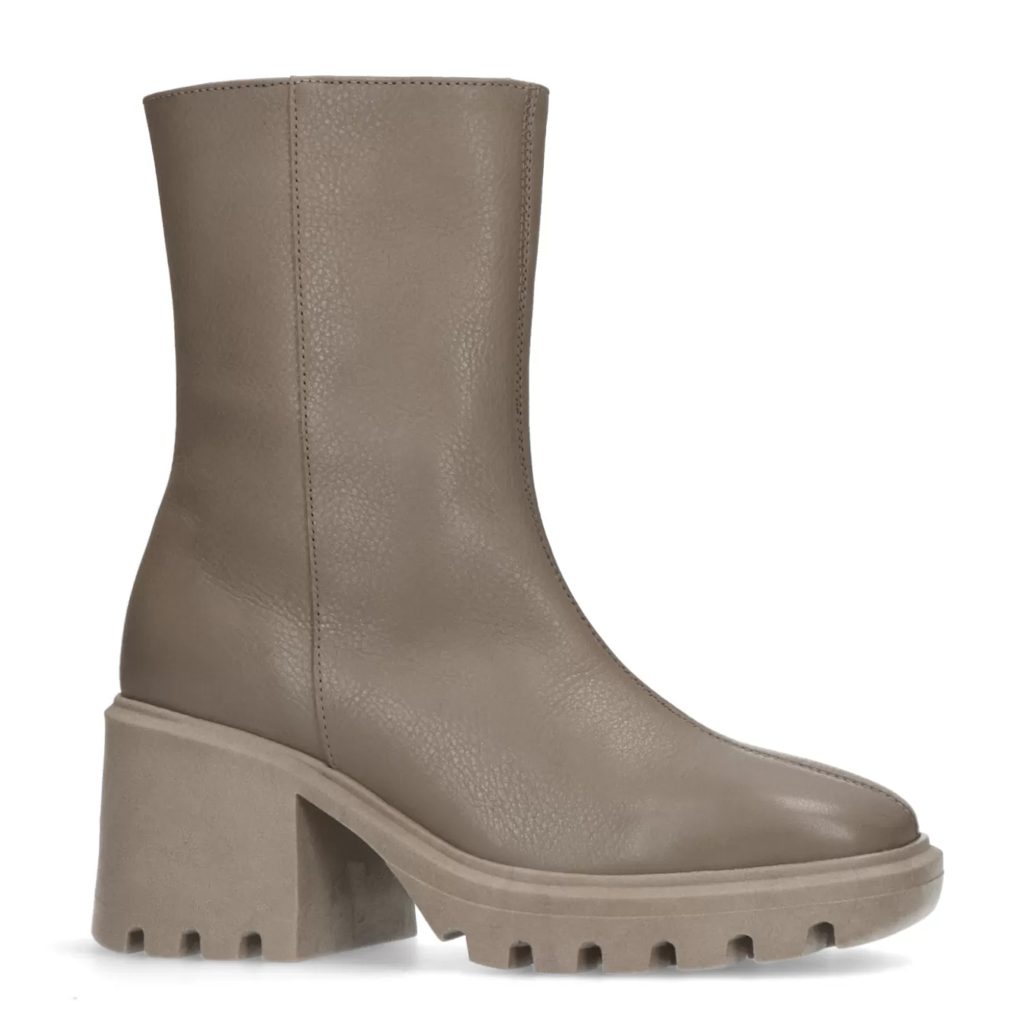 Hot Sacha Taupe Leren Boots Met Chunky Hak