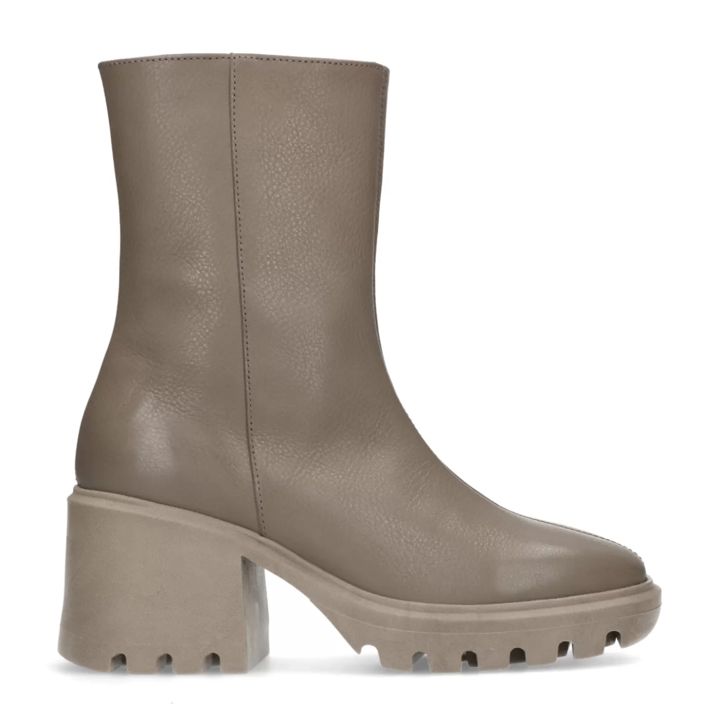 Hot Sacha Taupe Leren Boots Met Chunky Hak