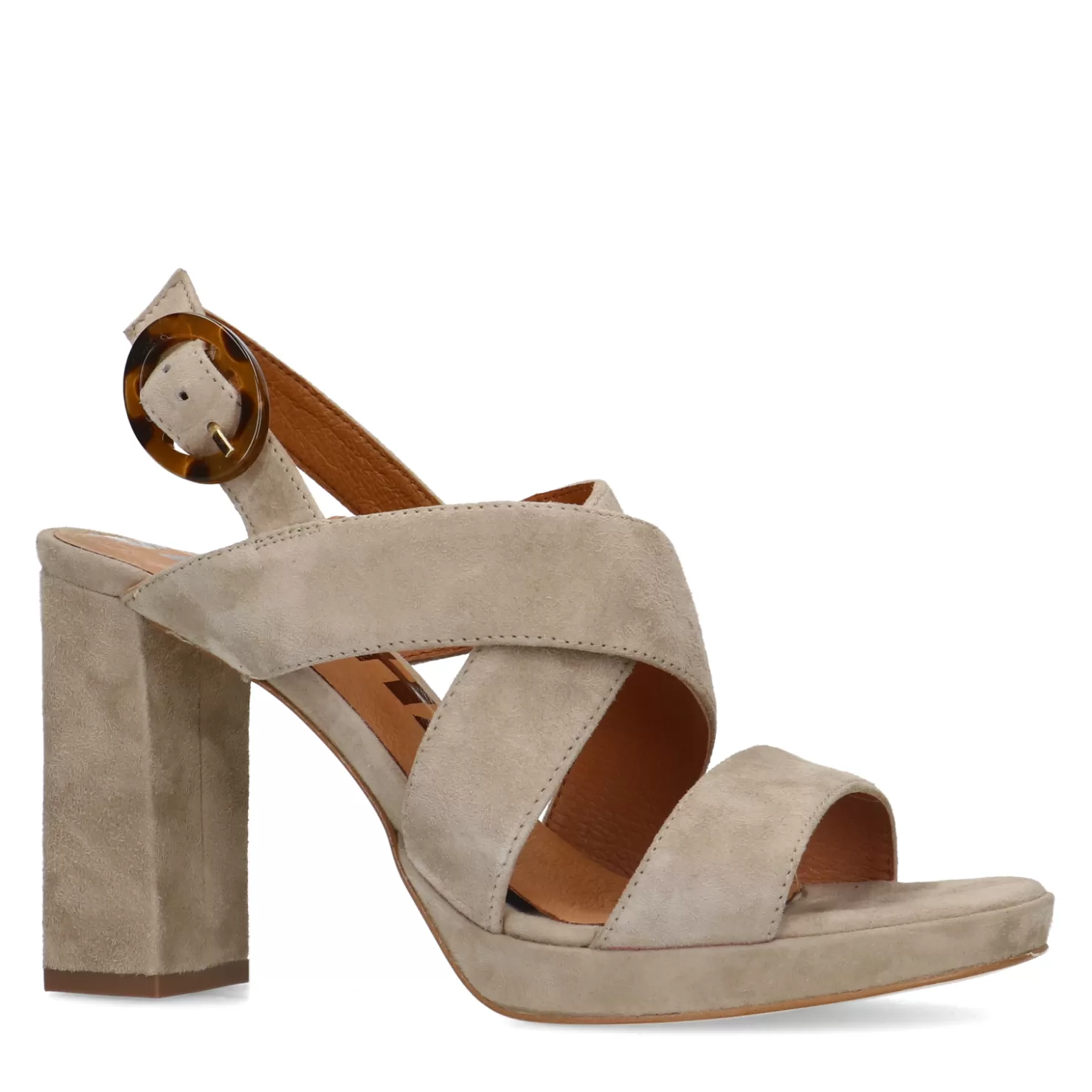 Best Sacha Taupe Suede Sandalen Met Blokhak