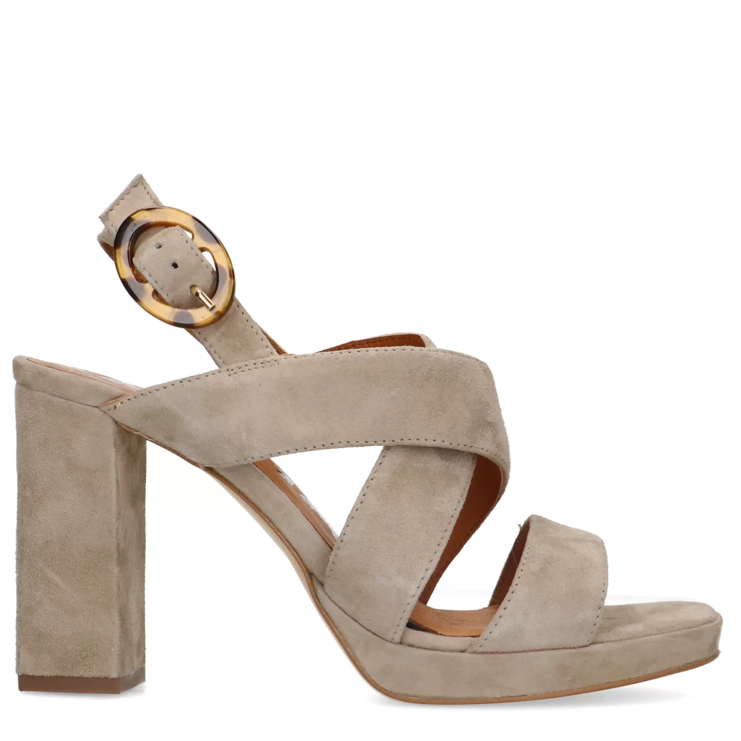 Best Sacha Taupe Suede Sandalen Met Blokhak