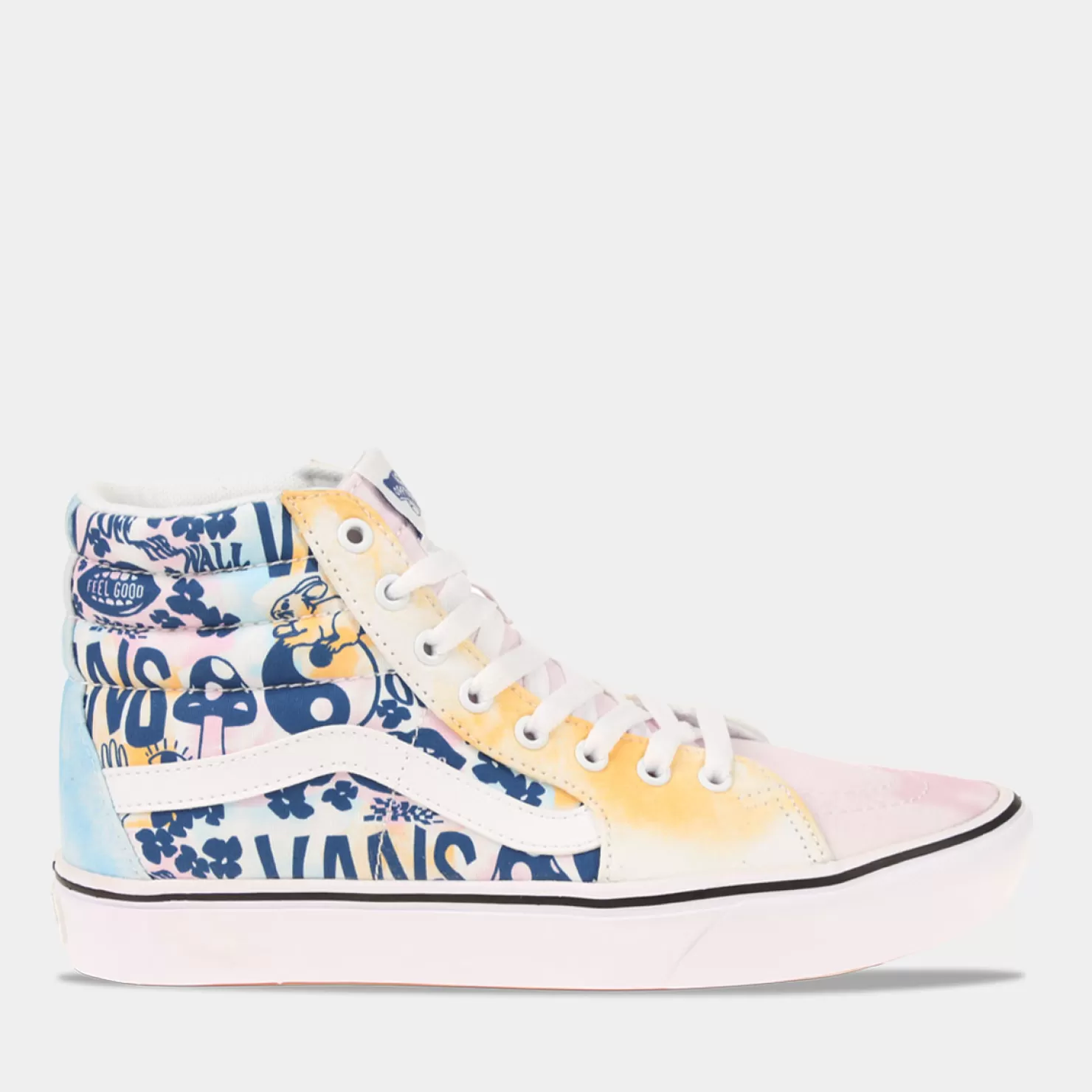 Discount Sacha Vans Comfycush Sk8-Hi Wit/Blauw Tie Dye Dames