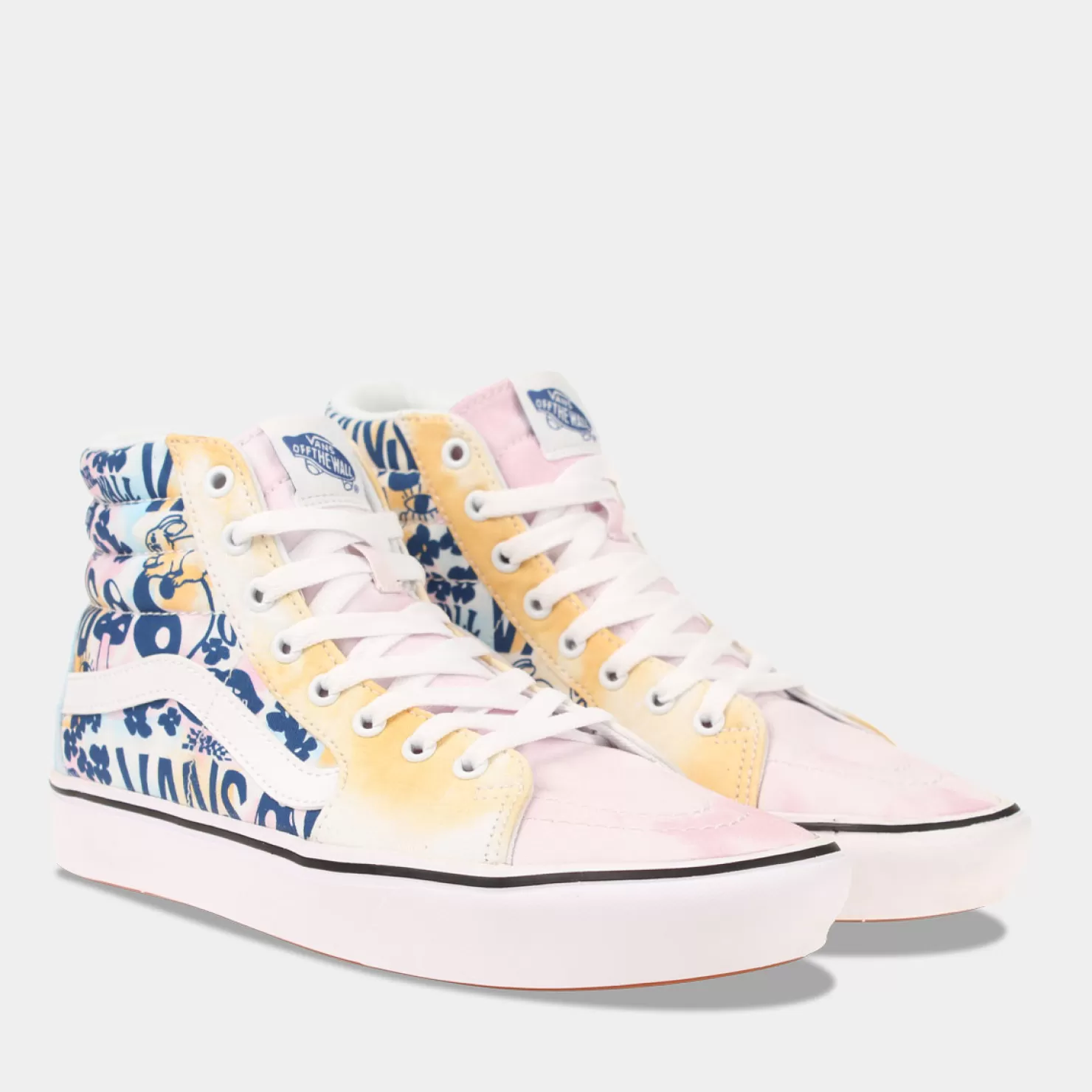 Discount Sacha Vans Comfycush Sk8-Hi Wit/Blauw Tie Dye Dames