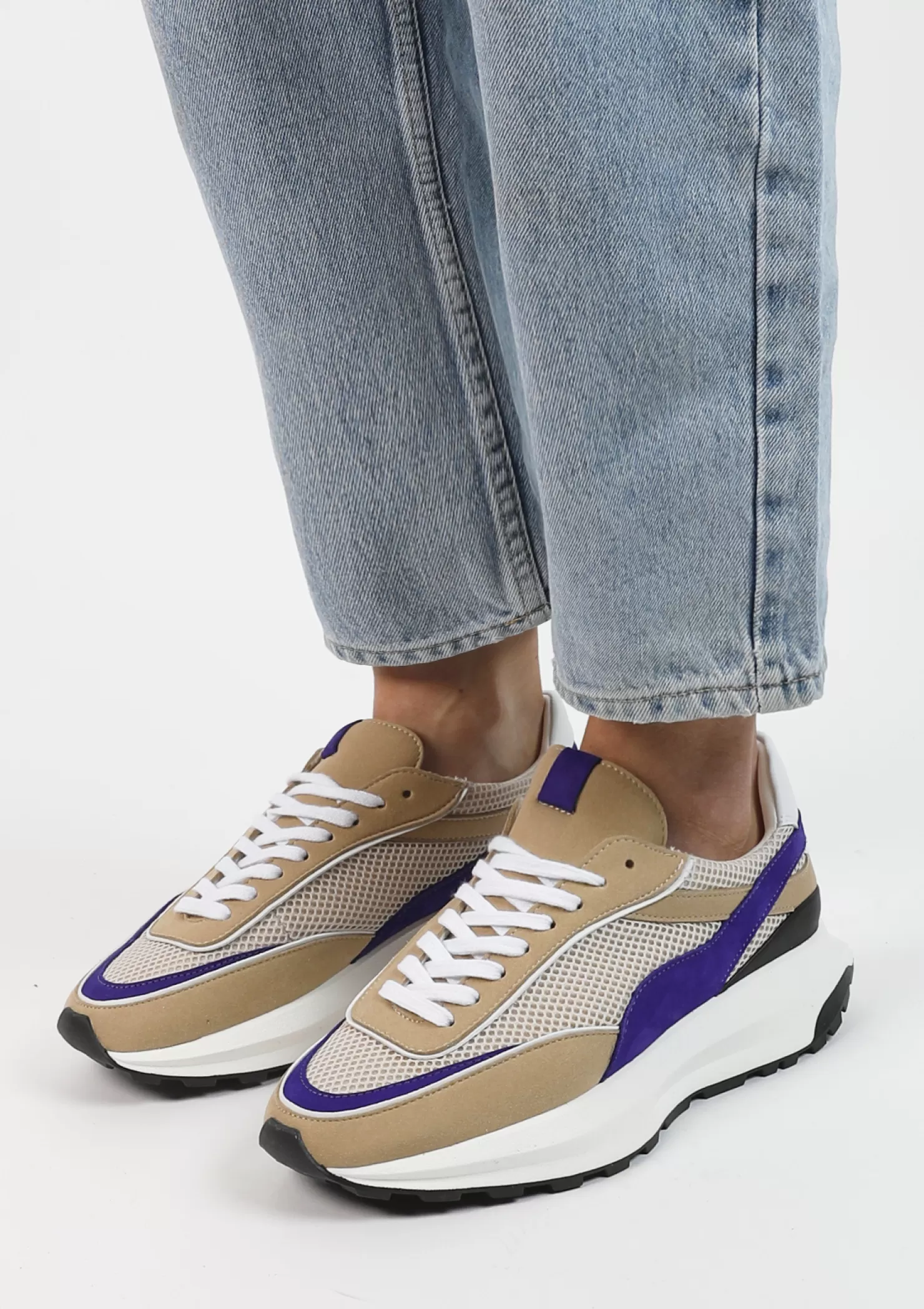 Clearance Sacha Vegan Beige Sneakers Met Paarse Details